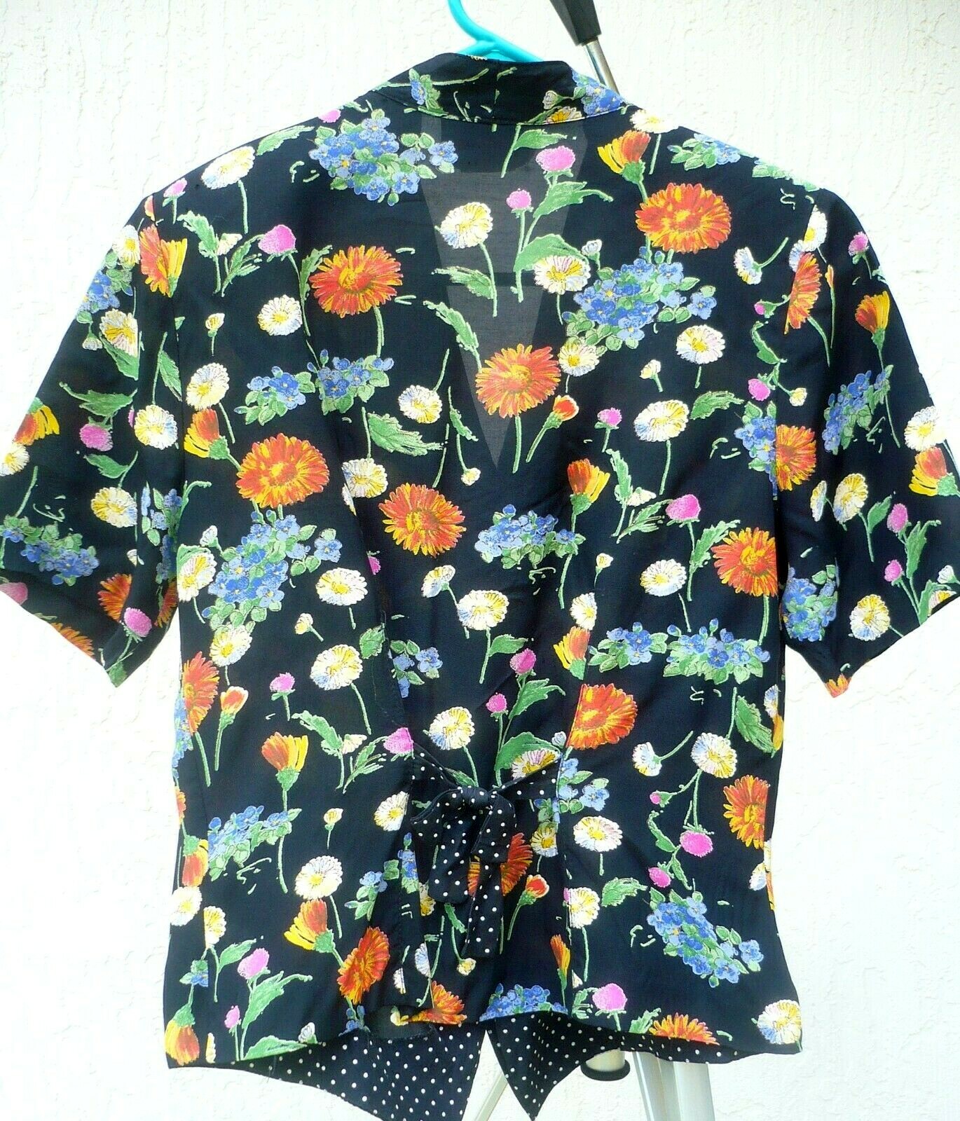 VTG 90S M PETITE SOPHISTICATE USA BRIGHT COLORFUL FLORAL POLKA DOT COLLAR BLOUSE