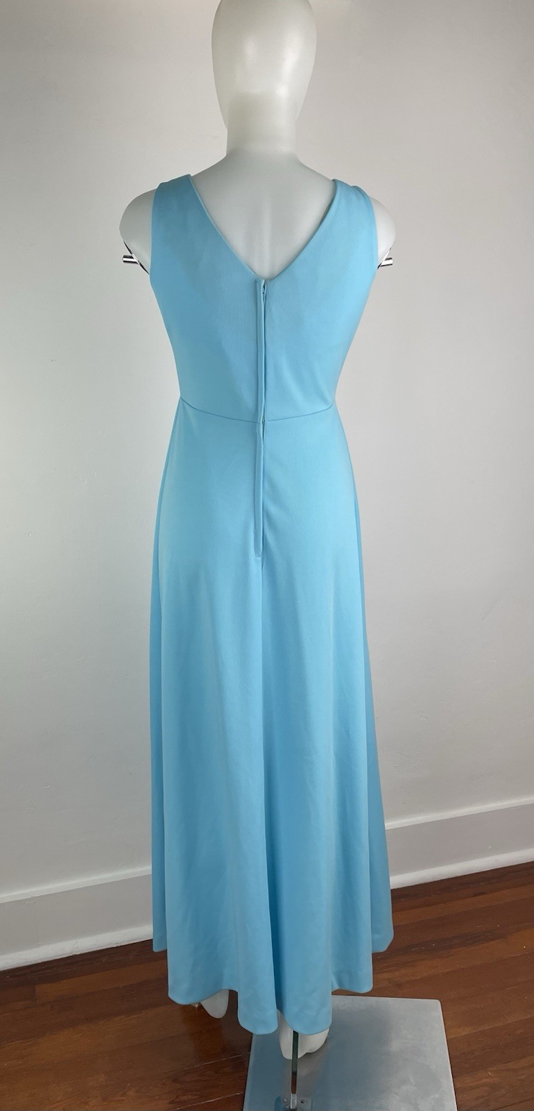 Vintage 60s 70s Dress & Hooded Cloak Cape Aqua Blue Matching Set 2 Piece Size 10