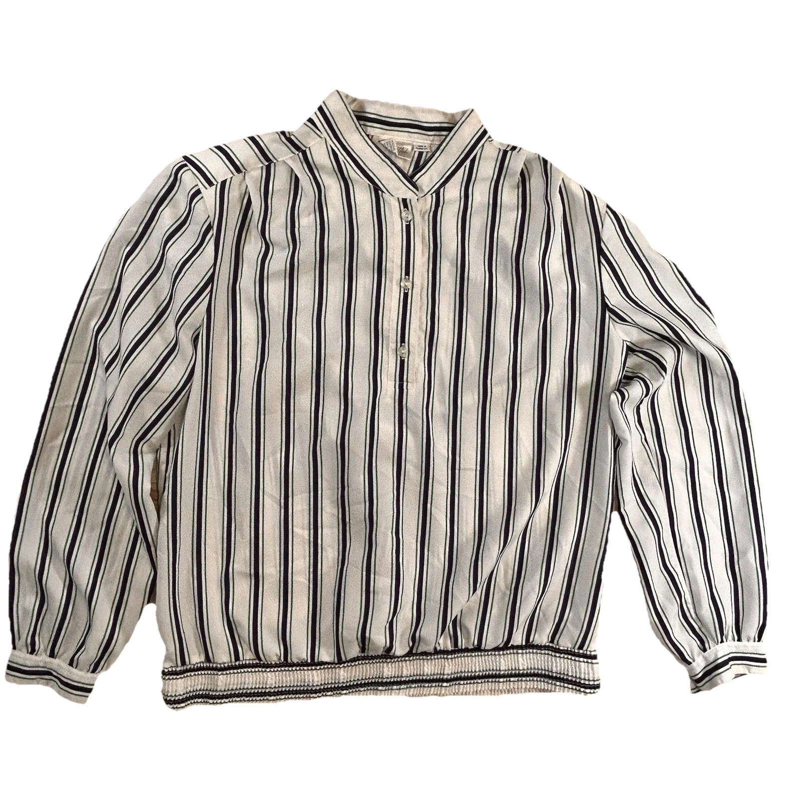 Vintage 80s Pykettes Women’s Striped Long Sleeve Blouse Made in Taiwan ROC