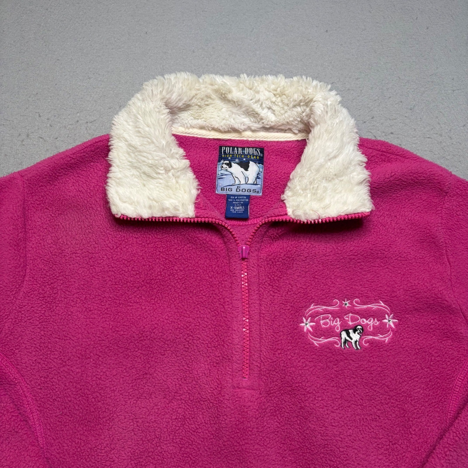 Big Dogs Fleece Pullover Women XS Polar Dogs Sherpa Collar Quarter Zip Vintage