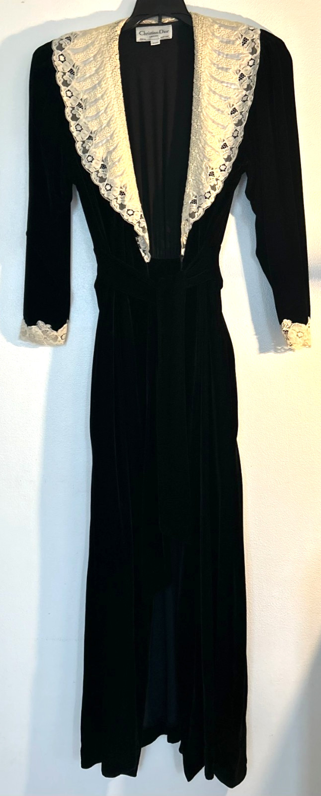 Vintage Christian Dior Black Robe Rayon/Silk/Velvet/Lace Size Petite