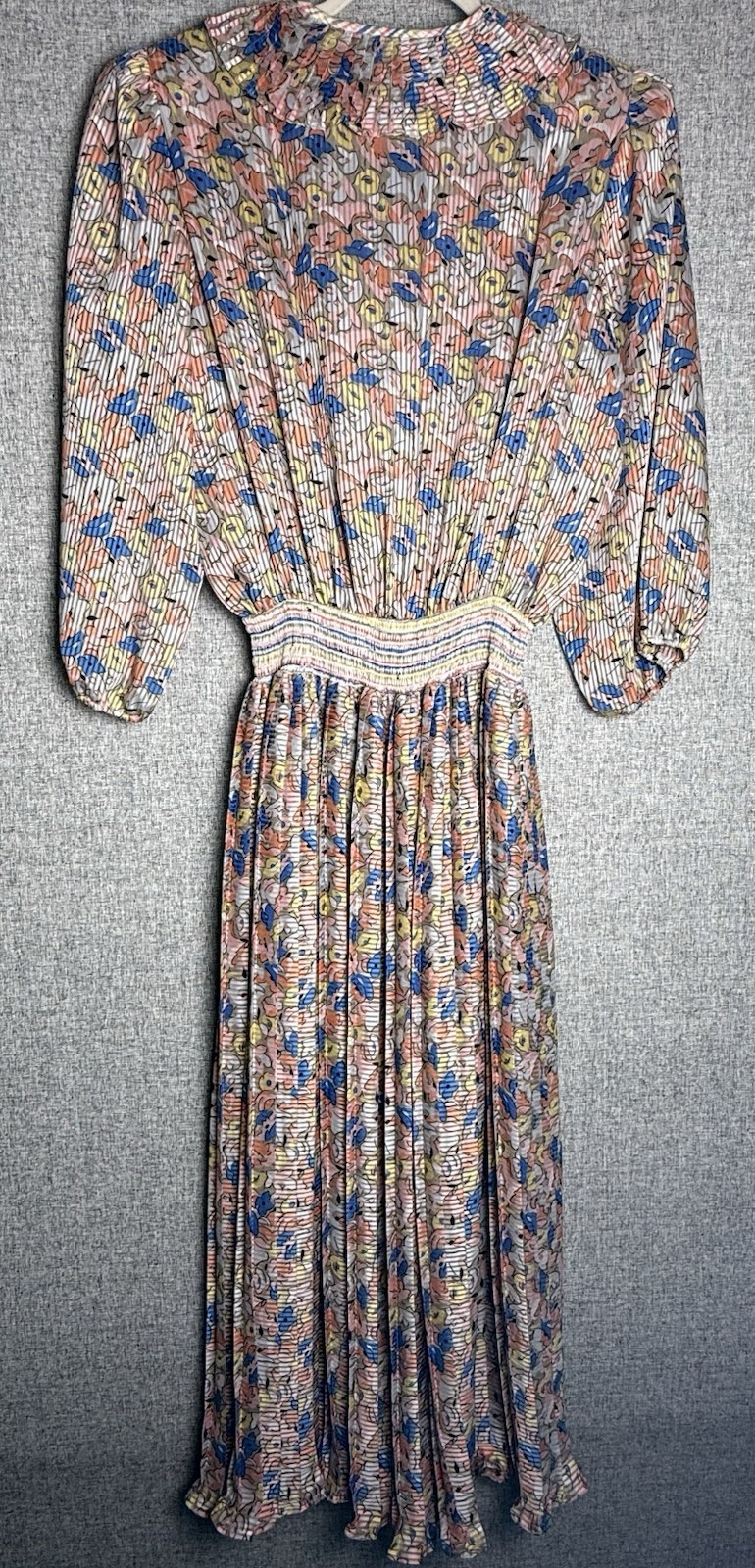 Indigo Lites Vintage 70s Pink Blue Georgette Polyester Totem Maxi Dress Sm/M