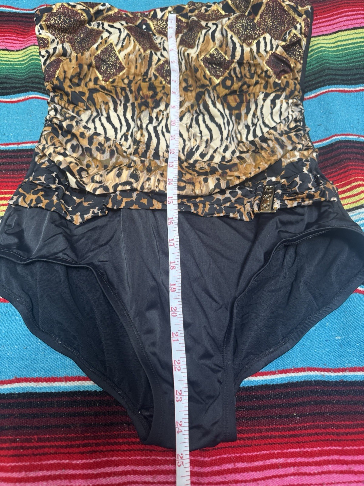 VTG Rose Marie Reid Swimsuit SZ 14 Strapless Leopard Print One Piece Bathing
