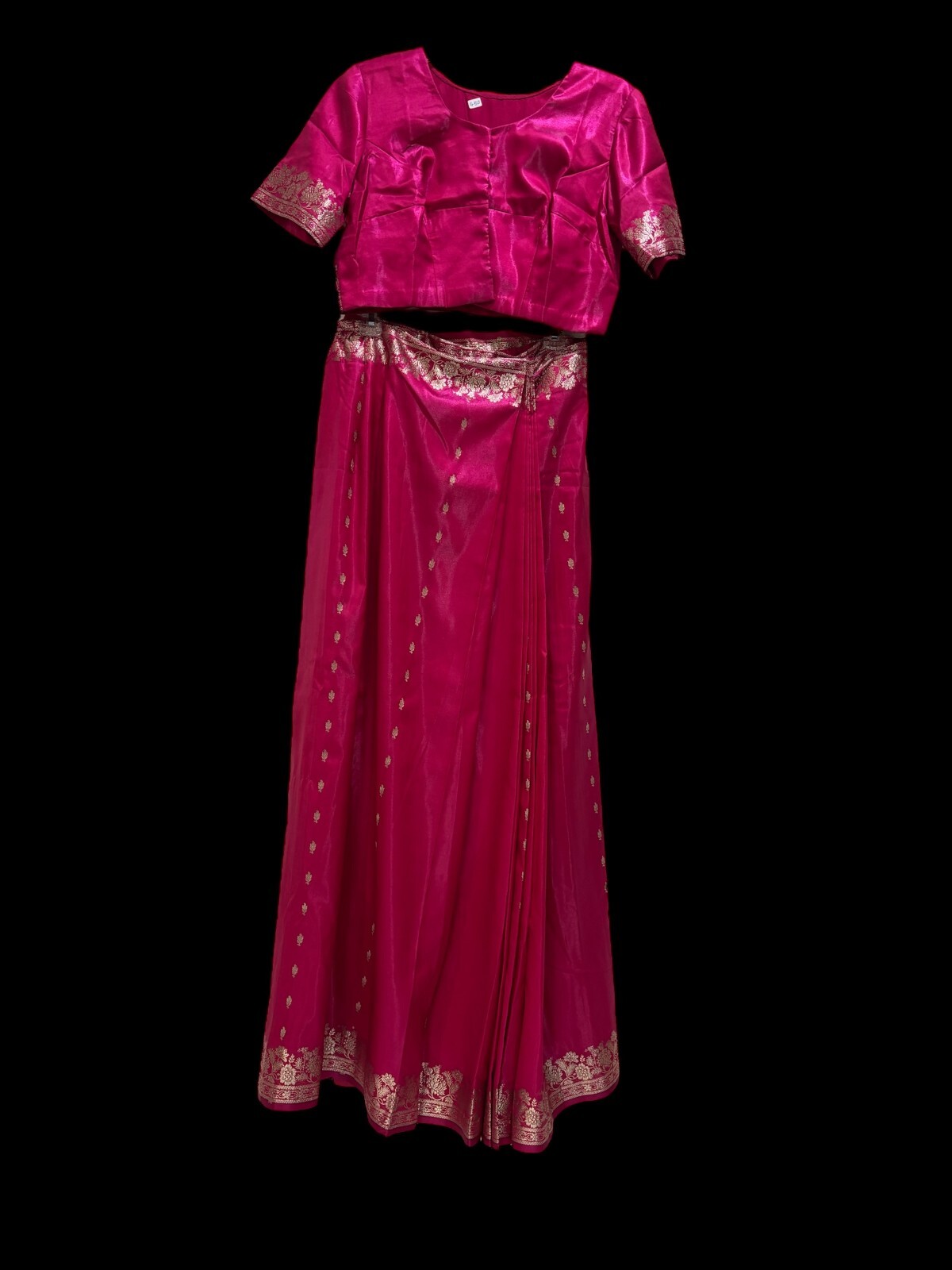 SARI/ SAREE Traditional Indian Garment Pink | Gold Silk Choli Top Set Medium