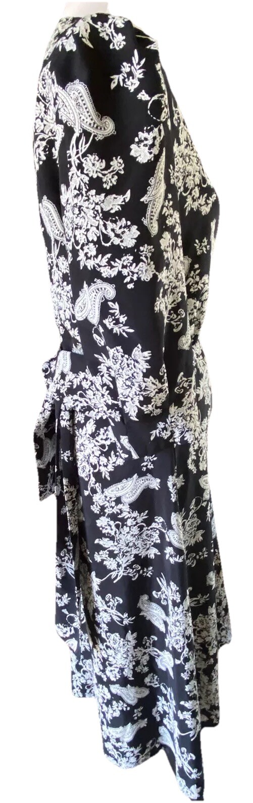 Vtg Carriage Court Dress Womens 10 Black White Floral Grannycore Cottage core
