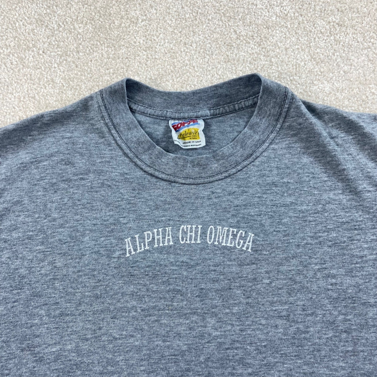 Vtg Alpha Chi Omega Soffe T-Shirt Unisex Medium Gray Embroidered Dri-release USA