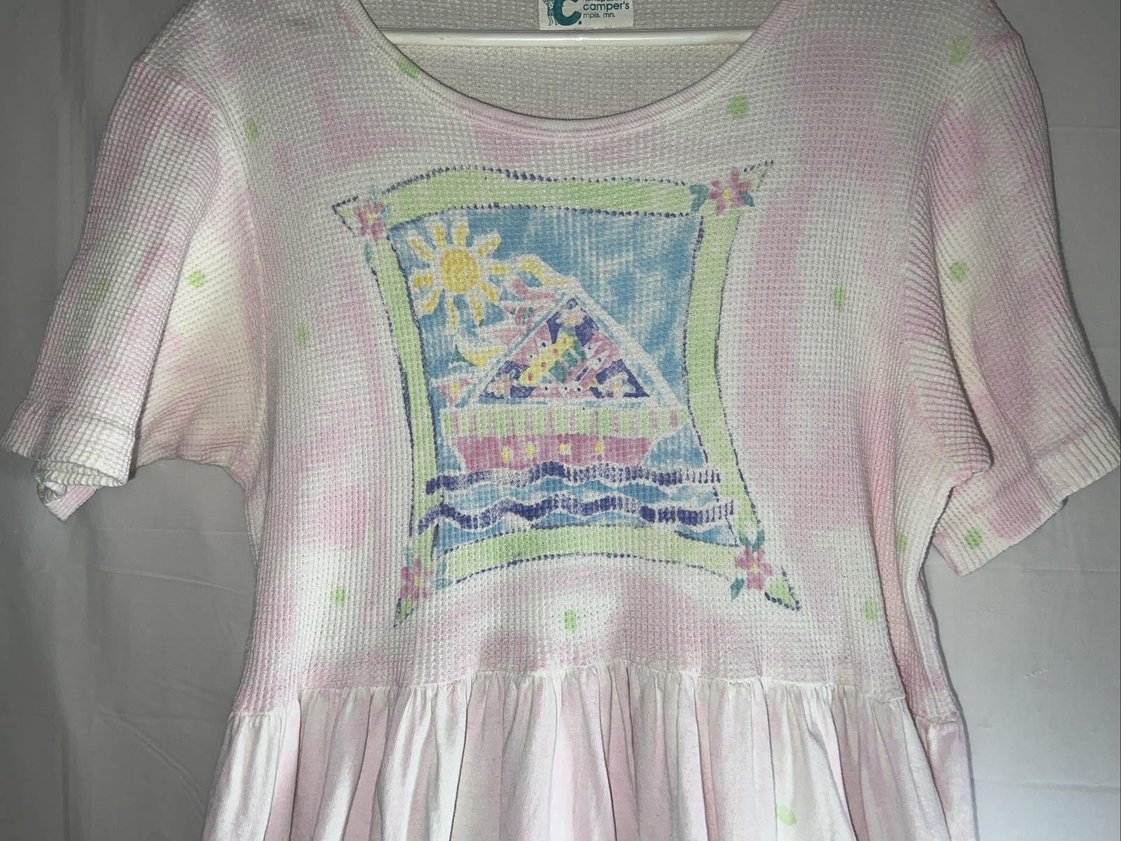 Vintage Handpainted Campers Size Large Art To Wear Colorful Cotton Sail Boat
