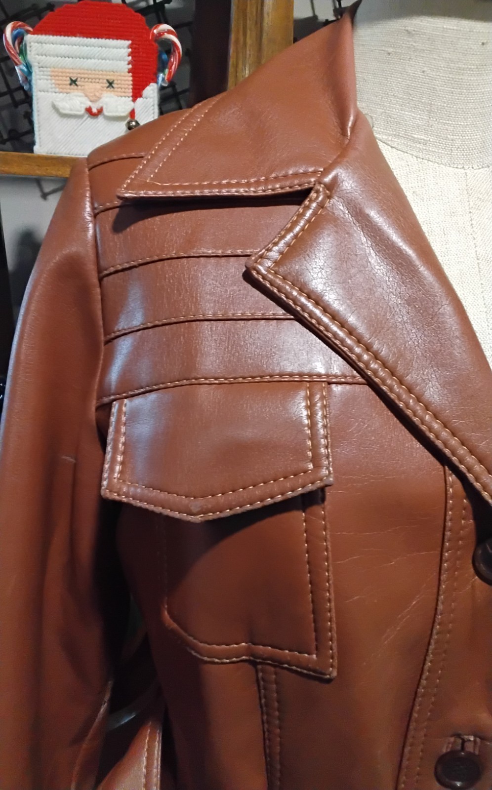 Vintage Mod Maid Pleather Boot Length Coat „Leather Look” -Size 14-