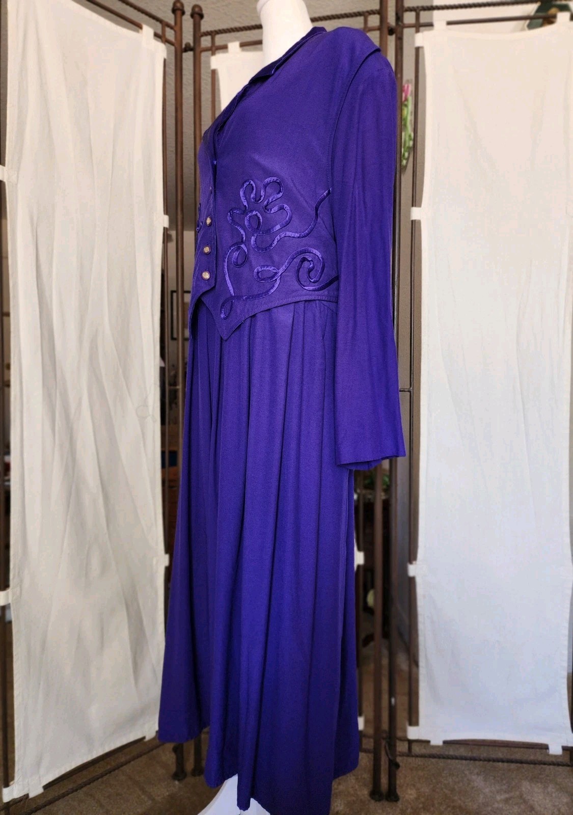 Vintage Allison Che 24W Purple Faux Twinset Maxi Dress Soutache Gold Button Plus