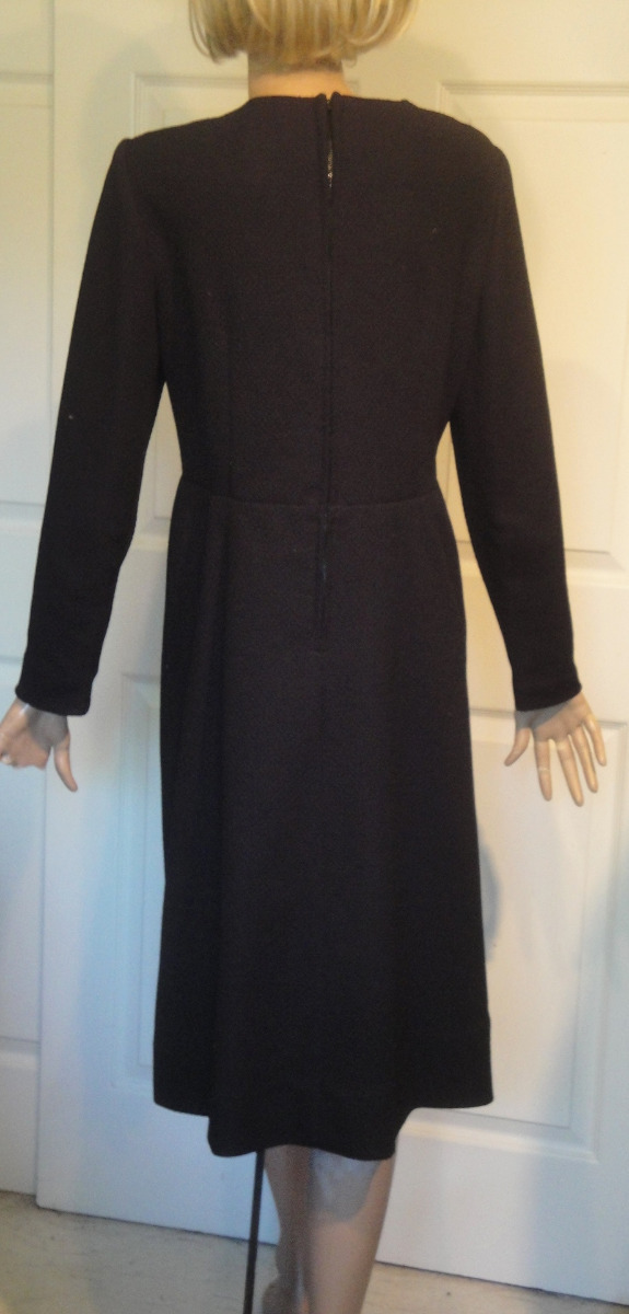 Vintage Black Cocktail Dress Rhinestone Buckle Bow Textured Weave B40