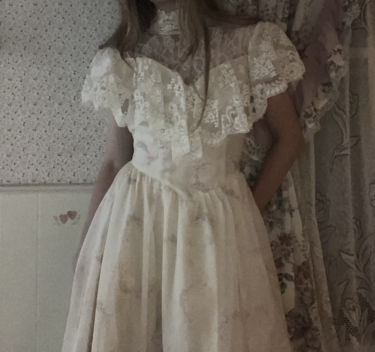 VTG Gunne Sax Wedding Dress Prairie Bows Ivory Lace Victorian Hoop Skirt Sz 5 Xs