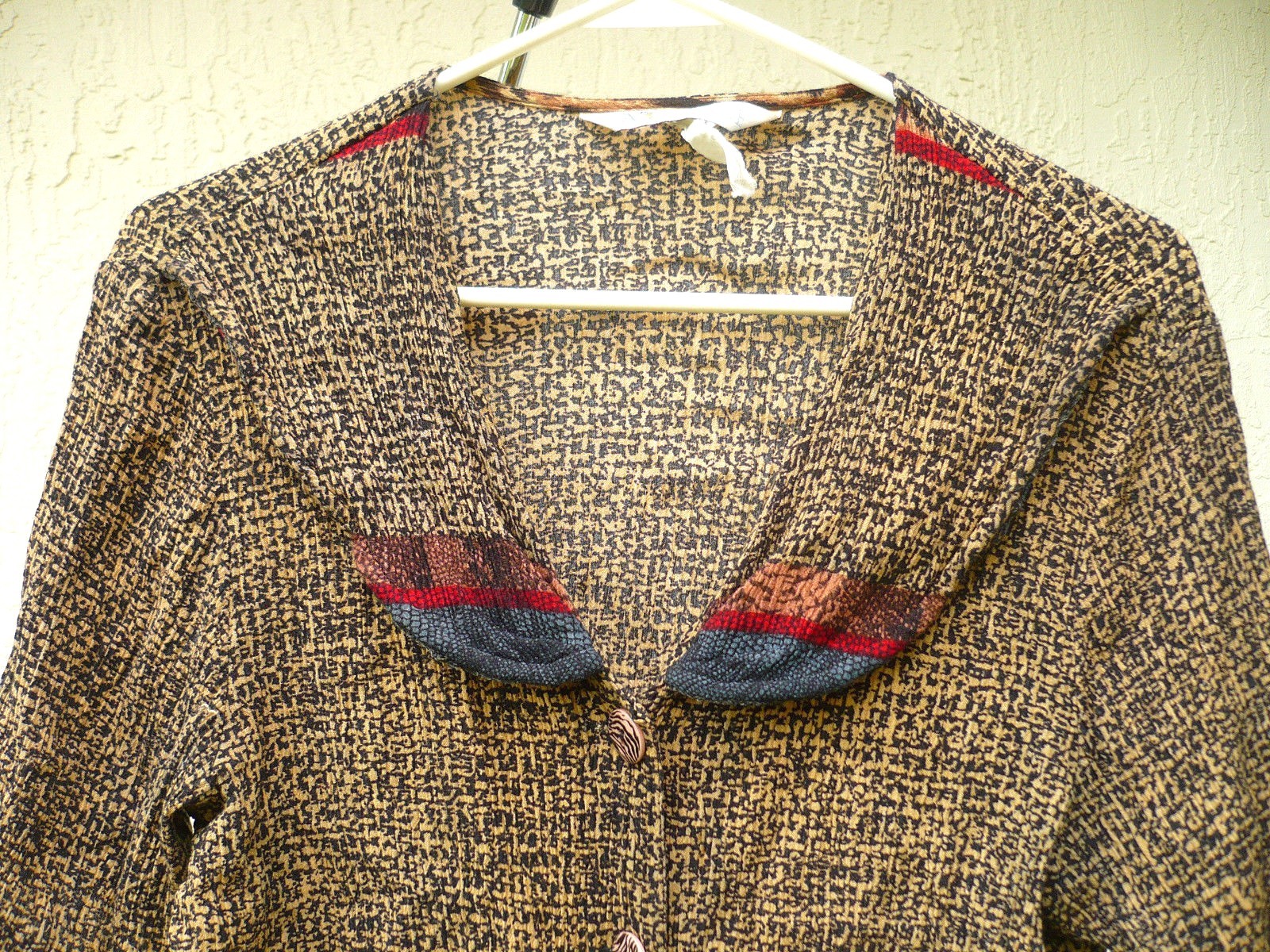 VTG 90S MELROSE FRONT TIES SZ S M GRUNGE PETER PAN COLLAR ZEBRA GEO BLOUSE WOMEN