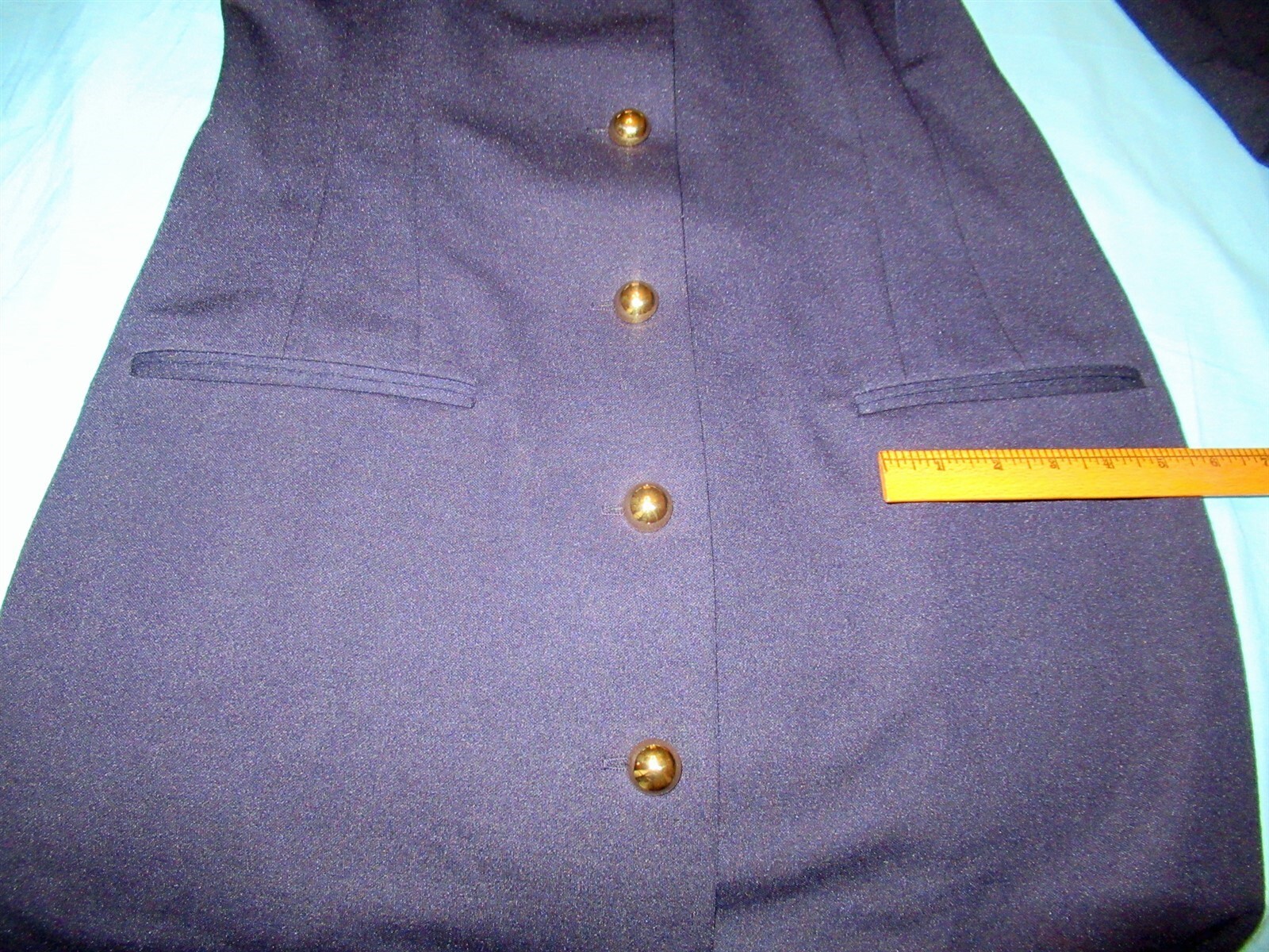 NWT Vtg 90s Leslie Fay Petite Collections 6 Navy with Gold Button Front Dress