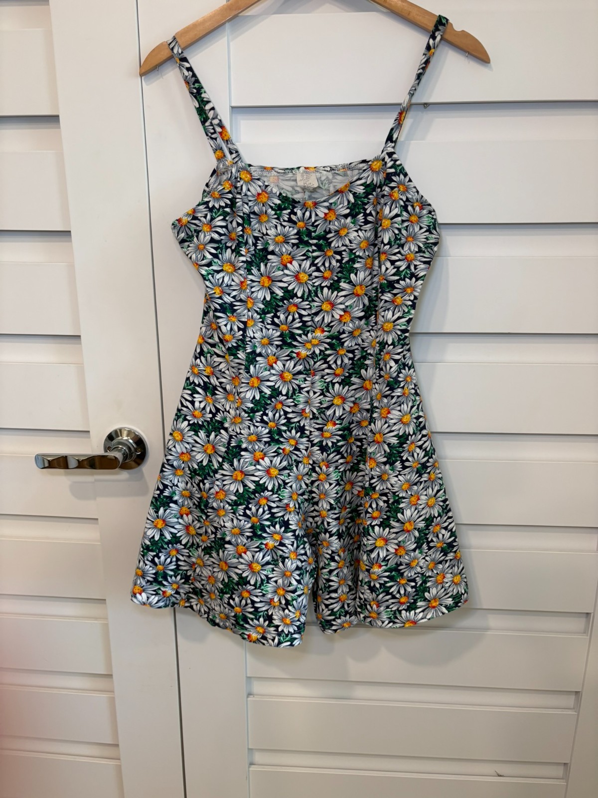 Vintage 90s Daisy Floral Rayon Romper Playsuit 90210 Y2K Tennis Prep M