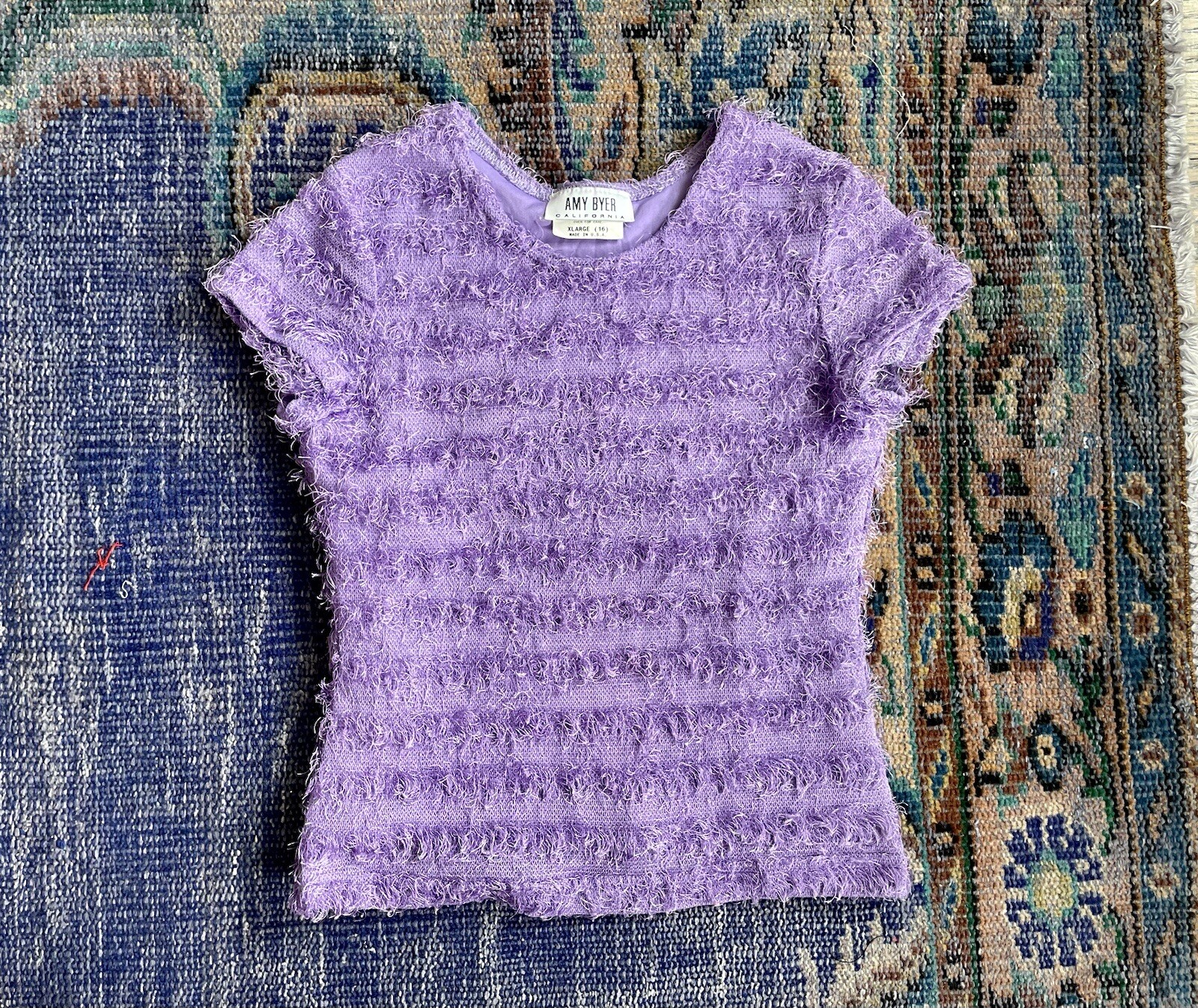 Vintage S Purple Top Amy Byer Rave Club Y2K 90s Fuzzy Lavender EUC