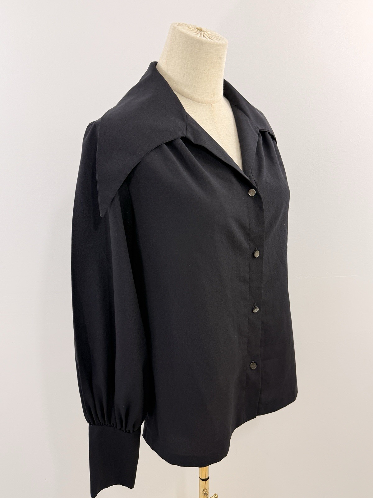 vtg lee mar pageant huge dagger collar blouse black button up steampunk goth mcm