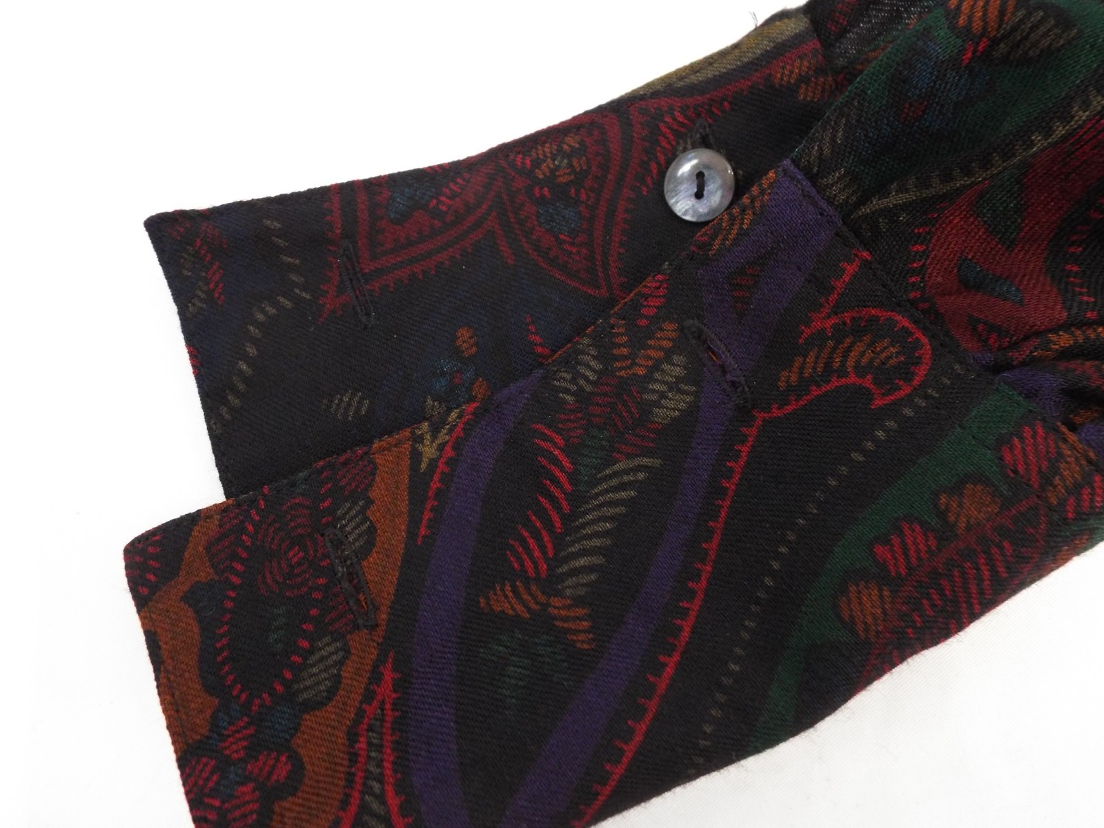 Vintage 1980s KENZO Paisley Wool Dress French Cuffs Pussybow Pockets Sakowitz