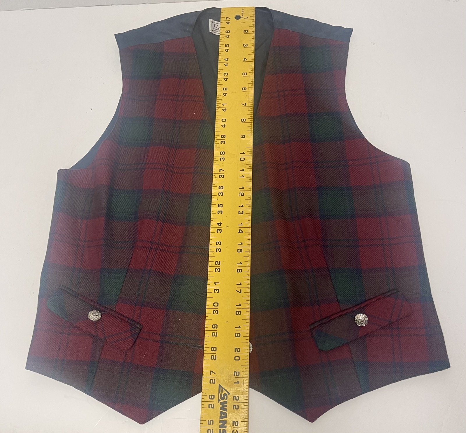 Vintage 90’s Edinburgh Women’s Vest 100% Pure New Wool Plaid Tie Waist Size 12