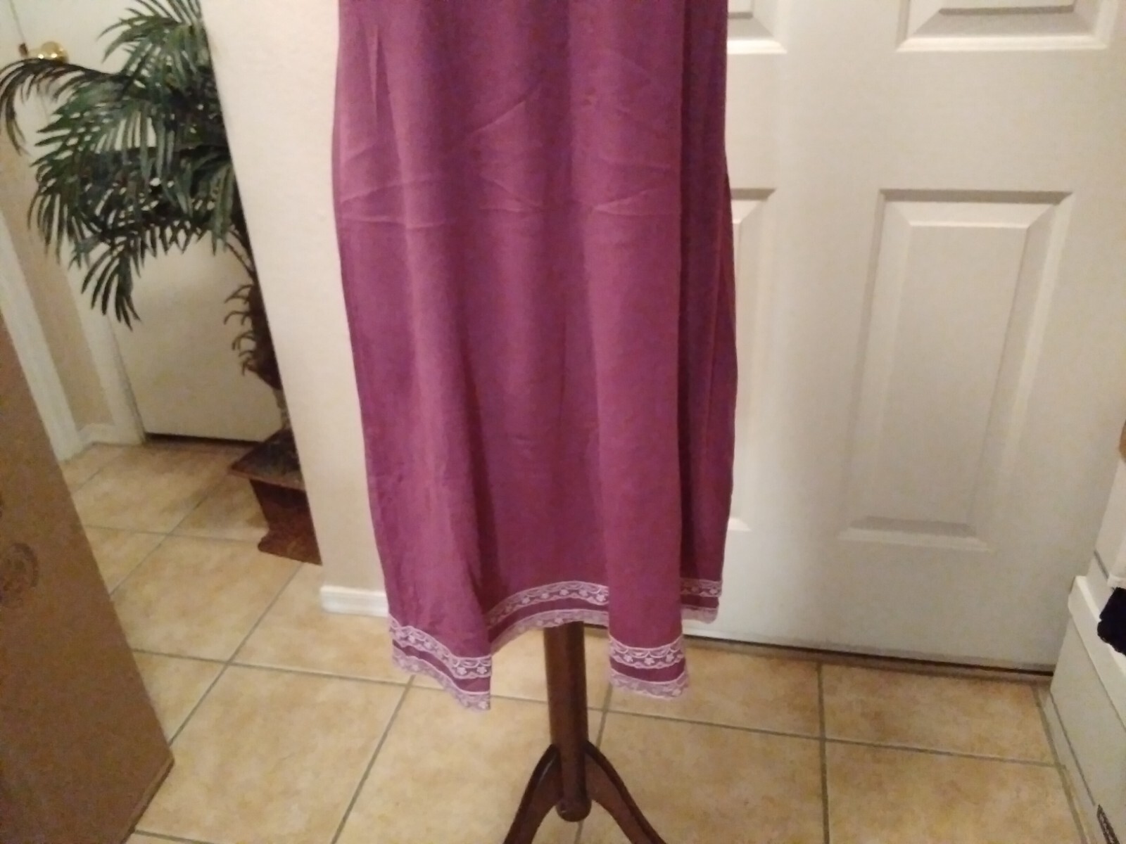 Vintage Full Slip Dress Chemise European Raspberry Embroidery Detail SZ M