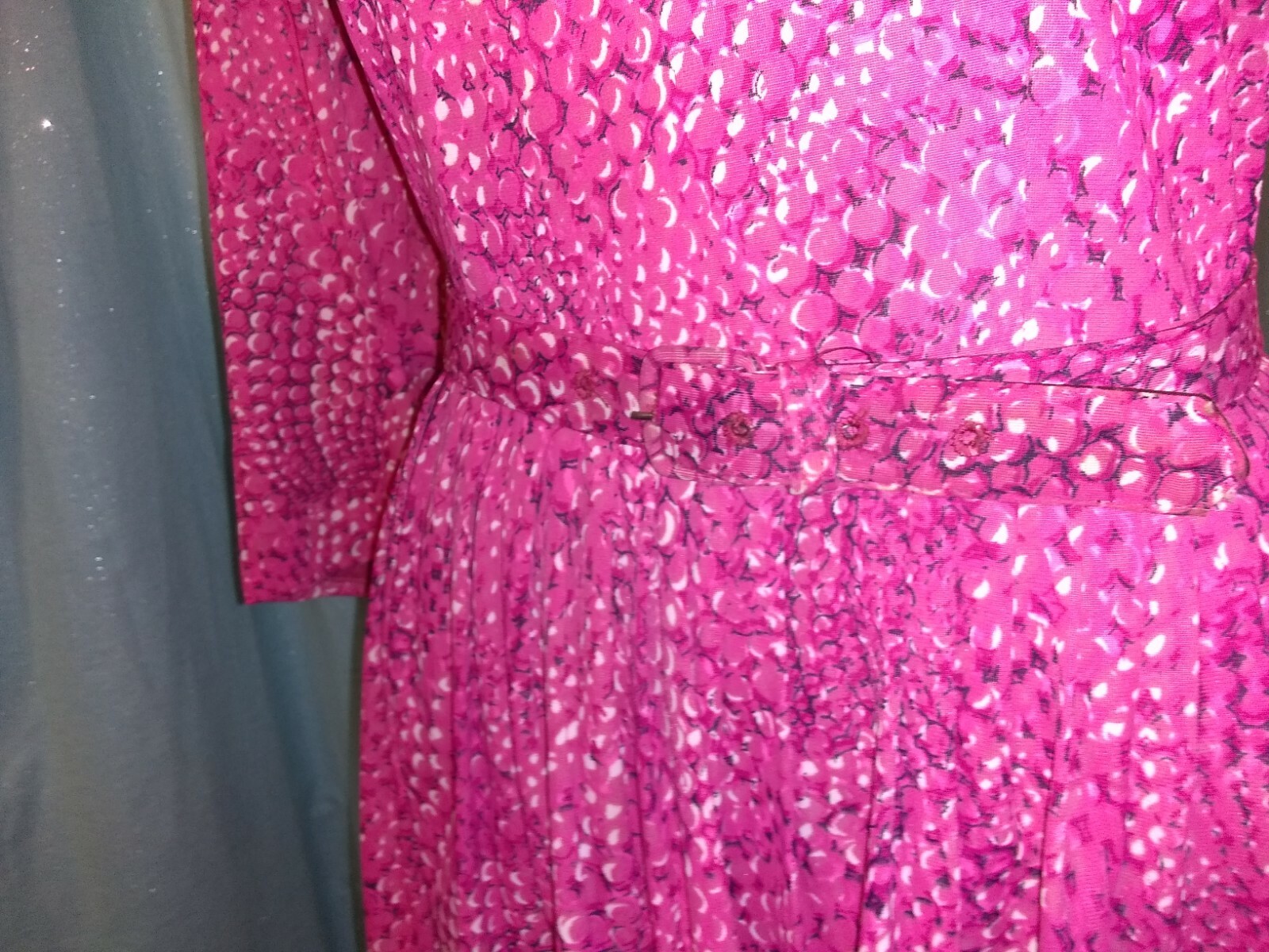 Vtg 50s Casual Maker Sy Frankl Nylon Jersey Bubble Gum Pink Snake Print Dress S