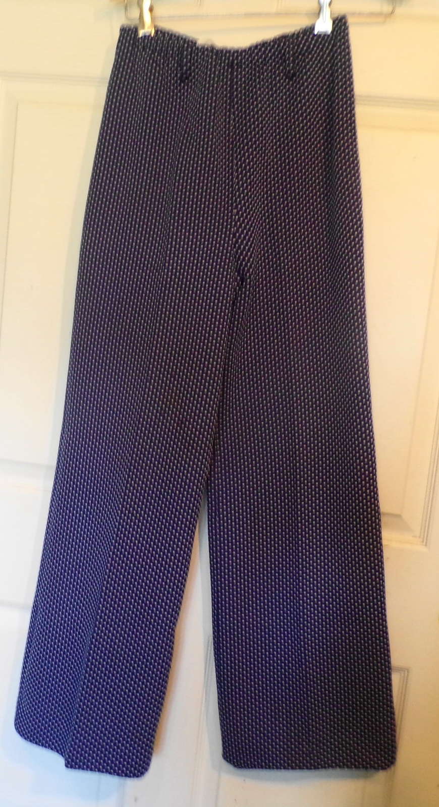 Vintage 70s Navy Blue White Wide Leg Polyester Knit Pants Jo Hardin Size 12 W24