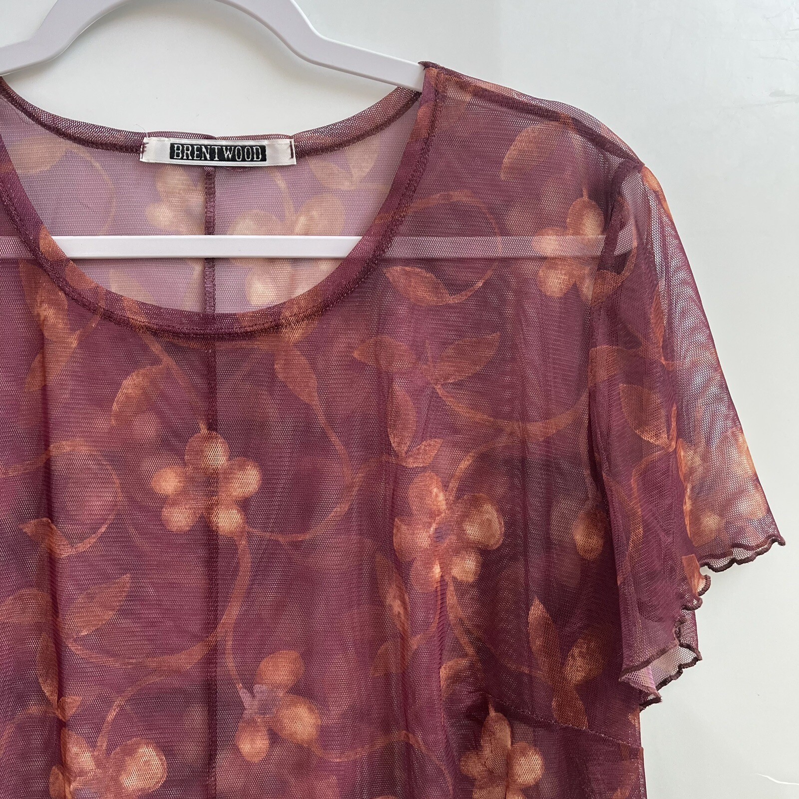 Brentwood Sheer Net Vintage 90s Floral Dress Roses Retro Mini