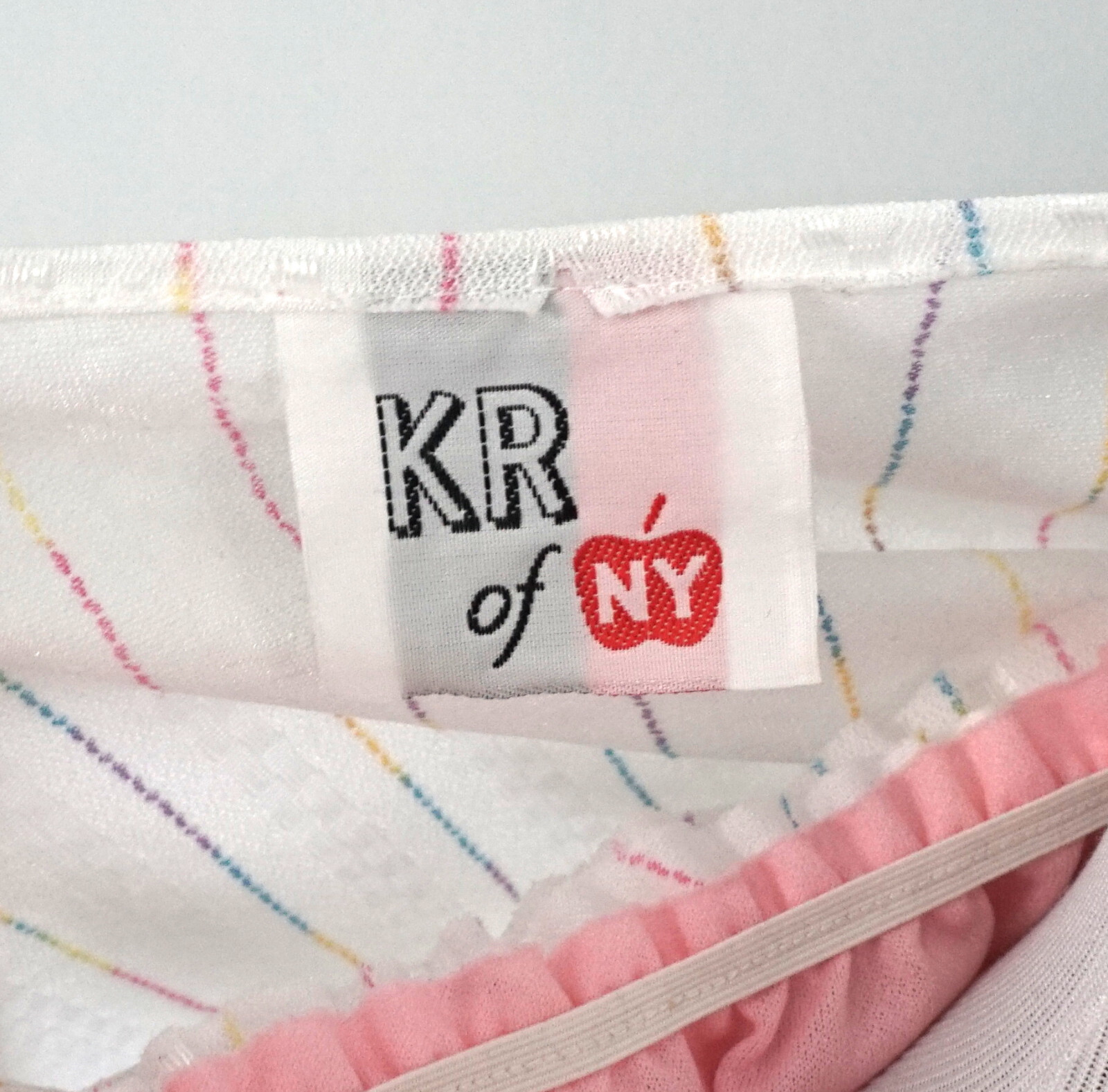 Vintage 80s KR of NY Pink White Striped Cowl Neck Short Sleeve Peplum Dress L