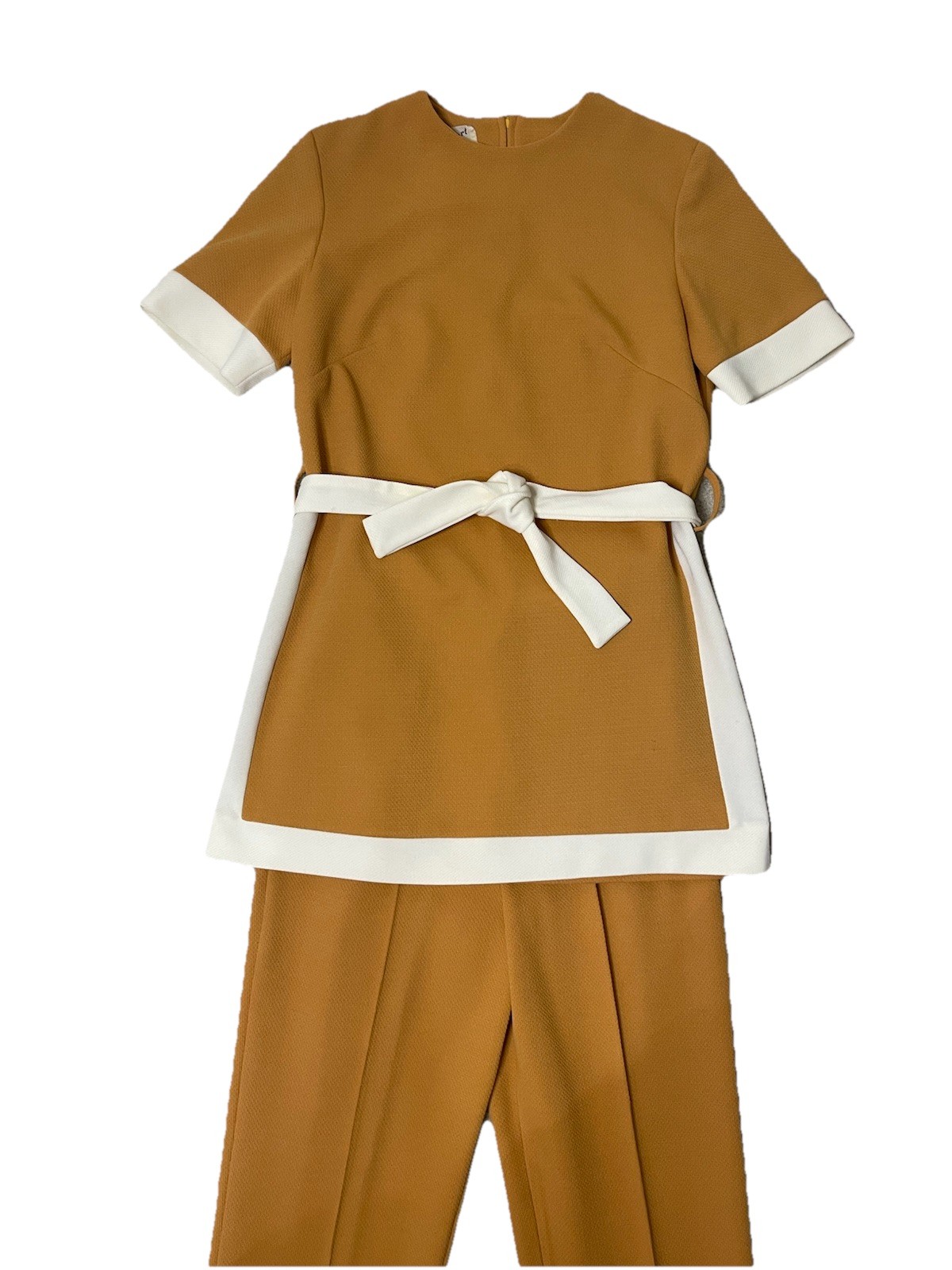 BOGART OF TEXAS Vintage Mustard Yellow Casual Suit Uniform Ivory Trim Size 6