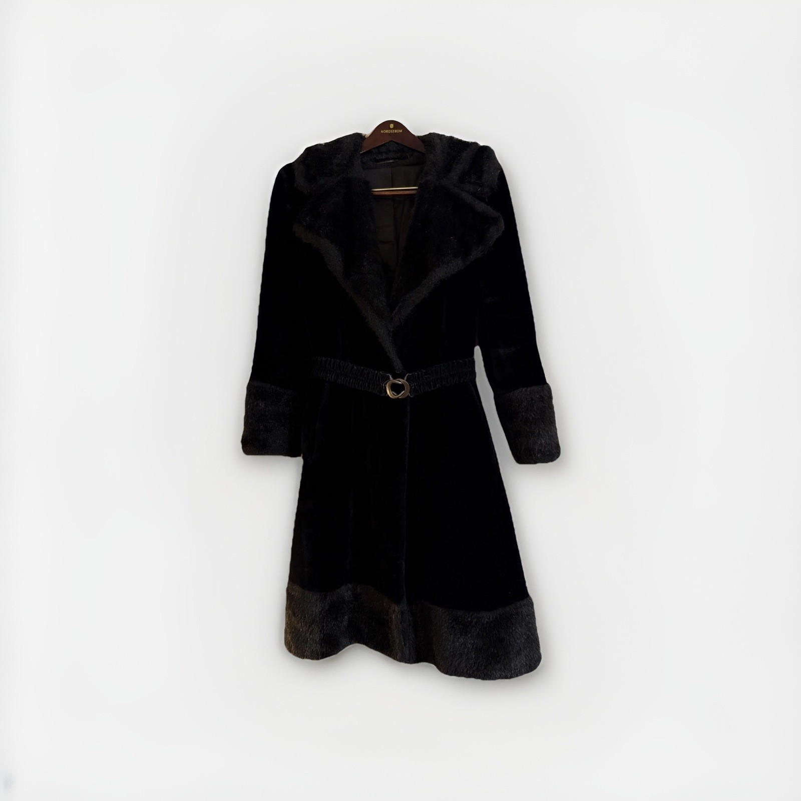 Vintage 1960s–70s Rogers Gallery Ltd Black Velvet Coat Faux Fur Trim Union Made