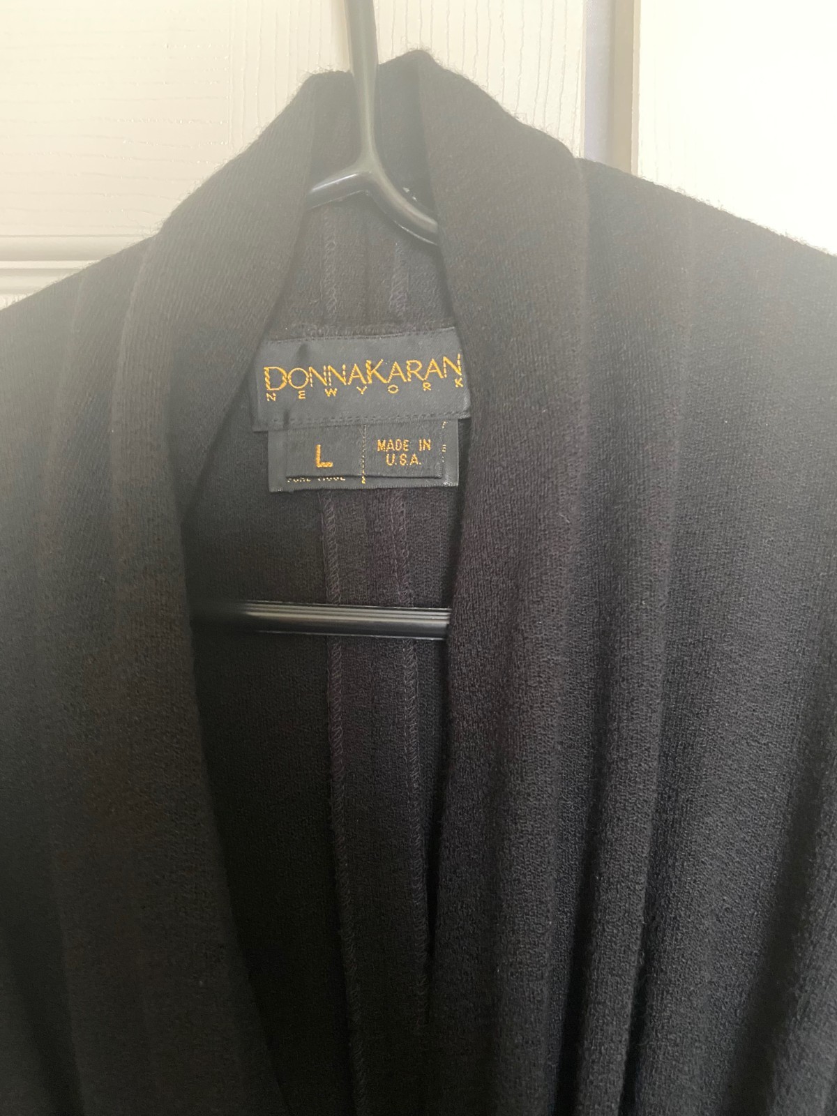 Vintage 80s Donna Karan Black Wool Pleated Draped Waist V Neck Sheath Dress L