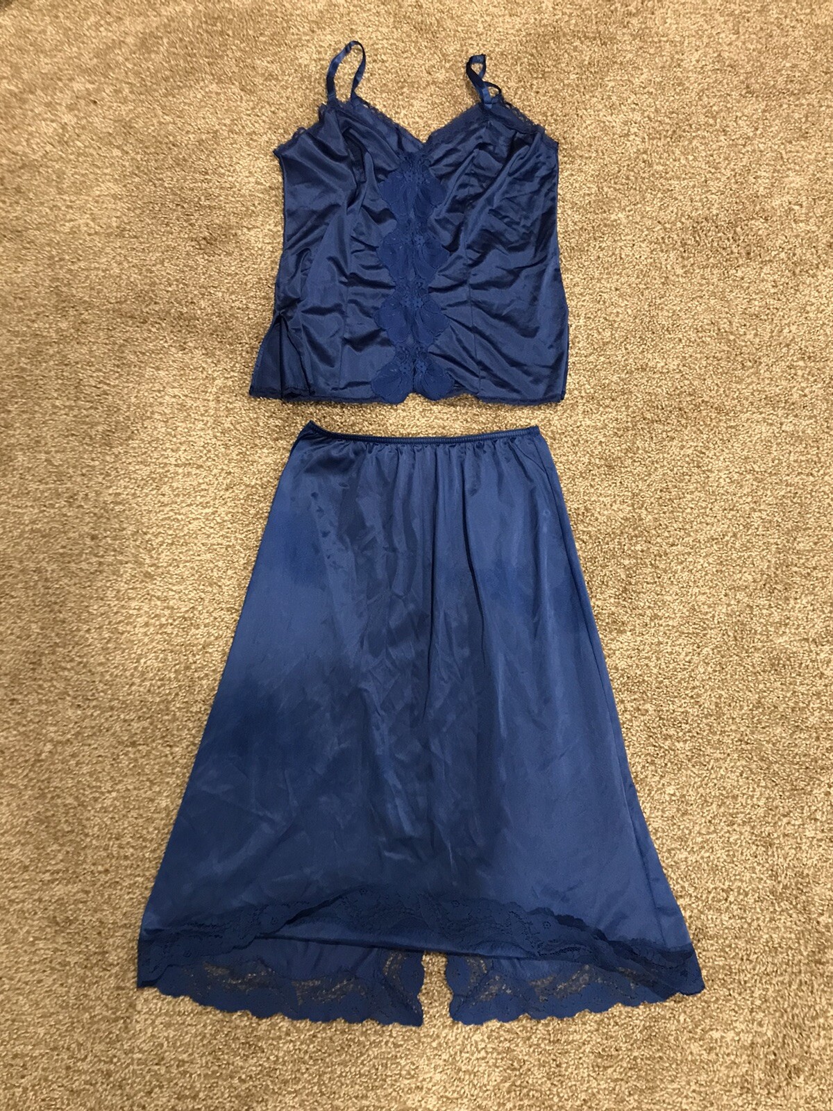 Vtg Ashley Taylor Floral 2-pc Camisole & Half Slip Set 100% Antron III Nylon