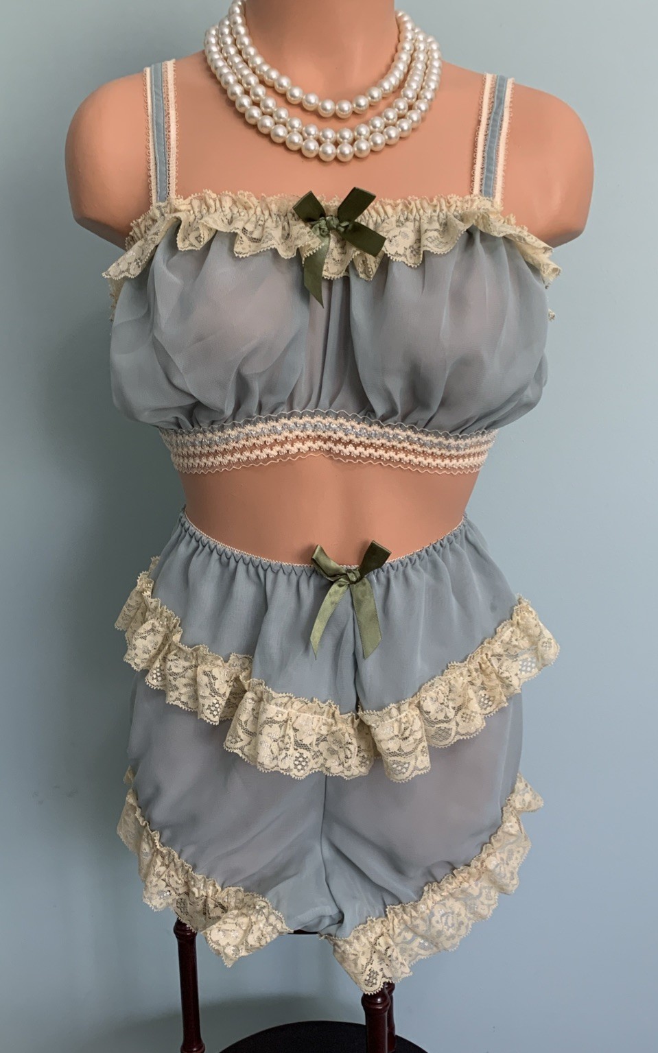 NEW Sheer Chiffon Lingerie Set 1X Bloomers Panties and Cami Top Frilly