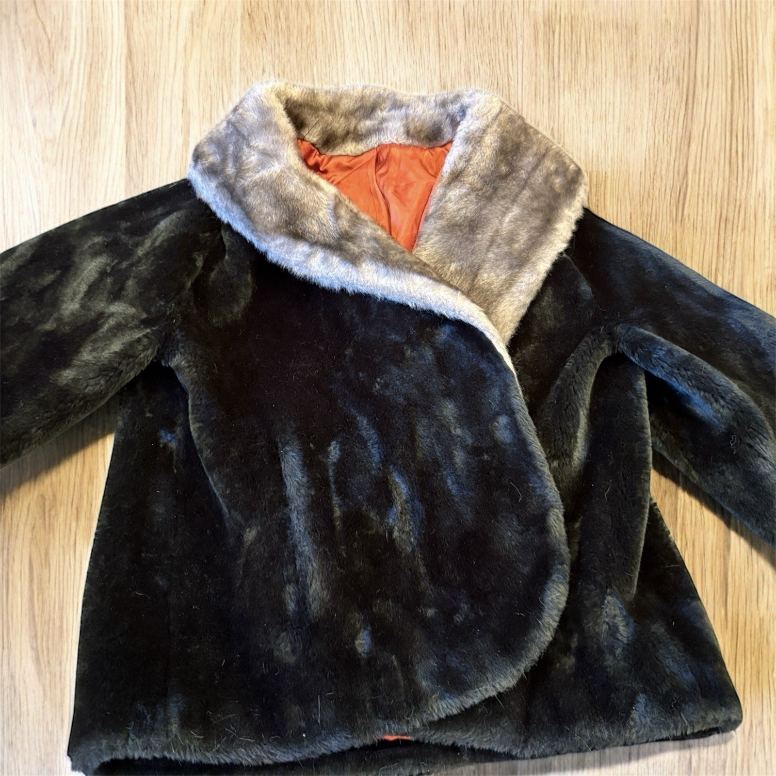 1950s Borgana Fairmoor Faux Fur Coat Satin Lining MidCentury Swing Style M