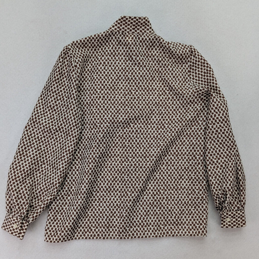 Vintage 70s 80s Women’s Top Blouse Size 10 Executive Dressing Pleated Brown