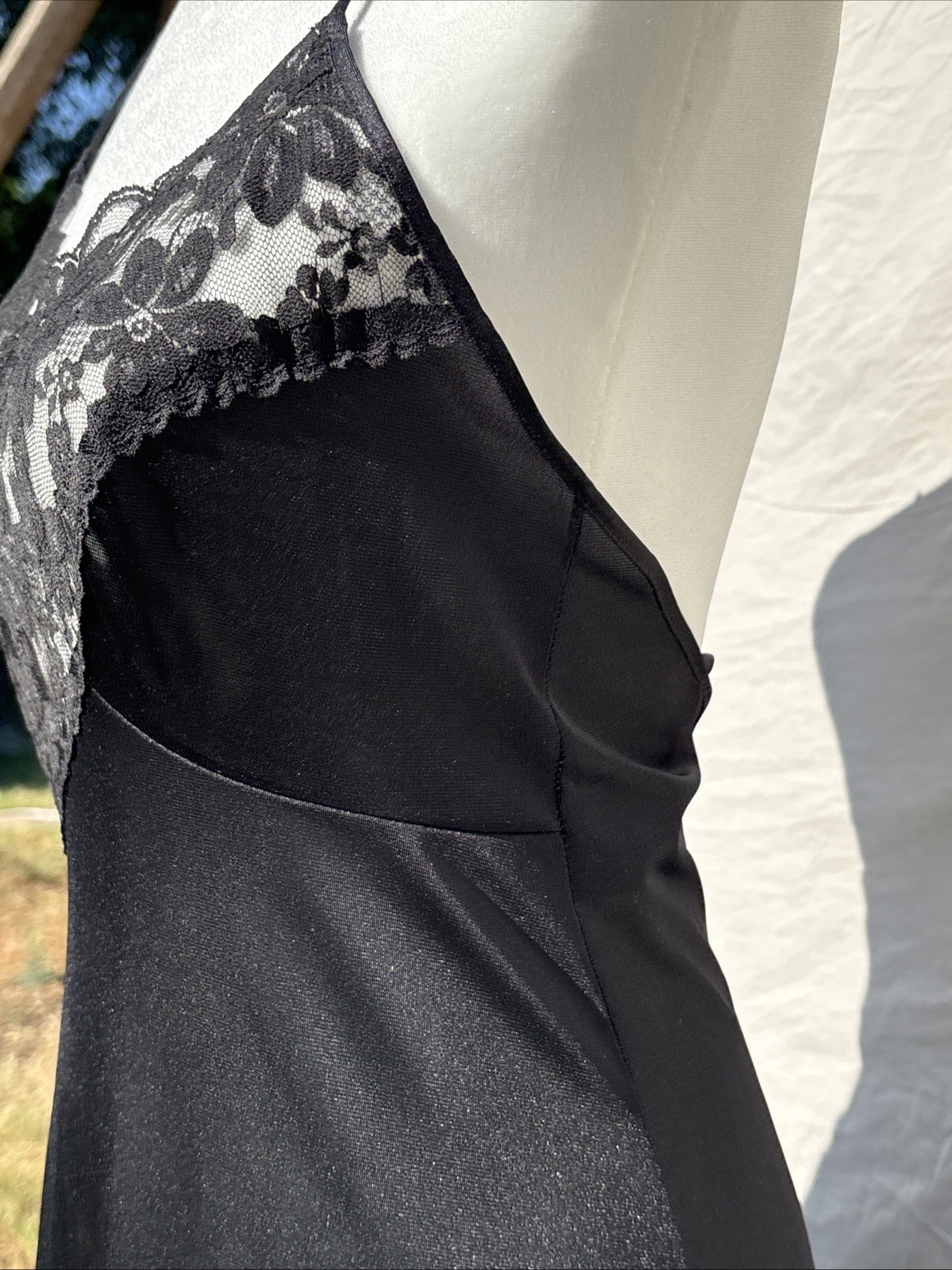 VTG 70s JCPenney Black Lace Maxi Nightgown S 8-10 Union Made USA Open Back