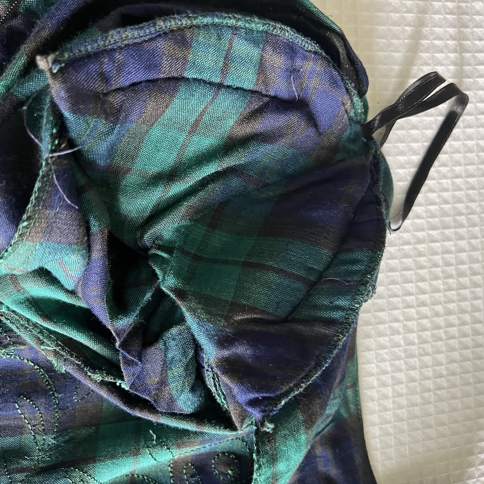 VTG LGS 90s Plaid Embroidered Drop Waist Maxi Dress 12 Tartan Plaid Shoulder Pad