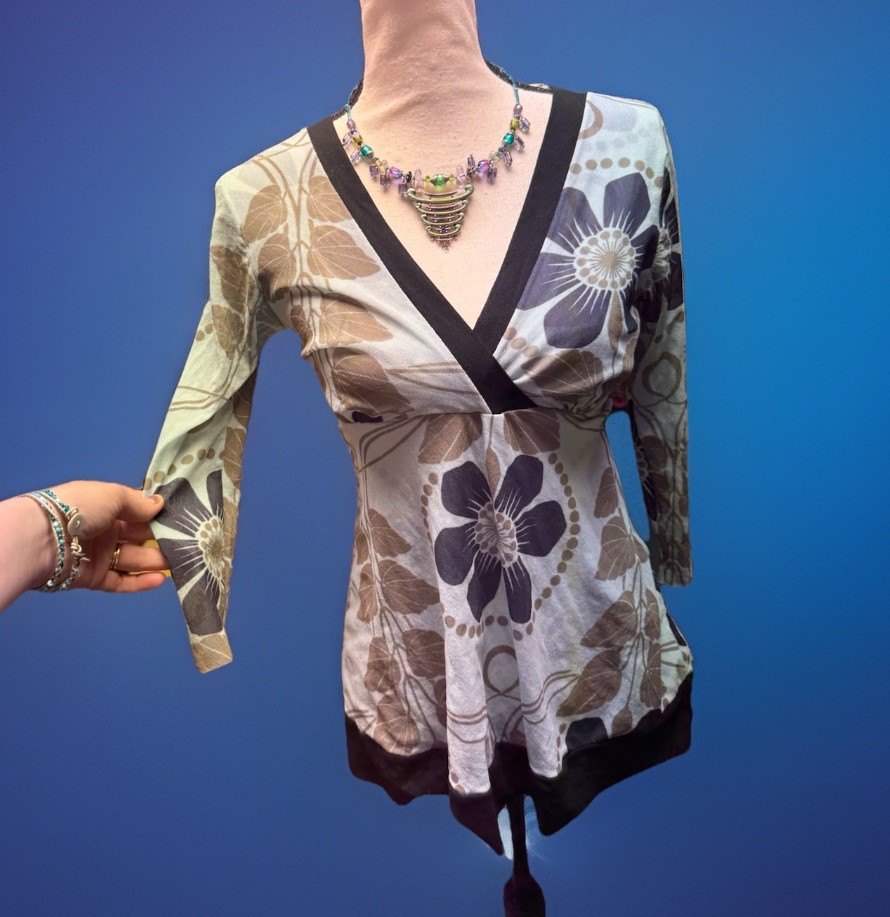 Vintage Y2K Sweet Pea Anthropologie Floral Mesh Wrap Top Sz M Fairycore Goblinco