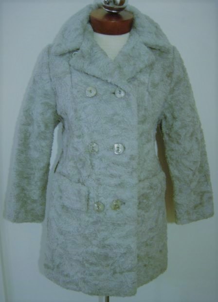 VINTAGE TOURISTER GRAY FAUX FUR DOUBLE BREASTED MOD BOHO ALL WEATHER JACKET COAT