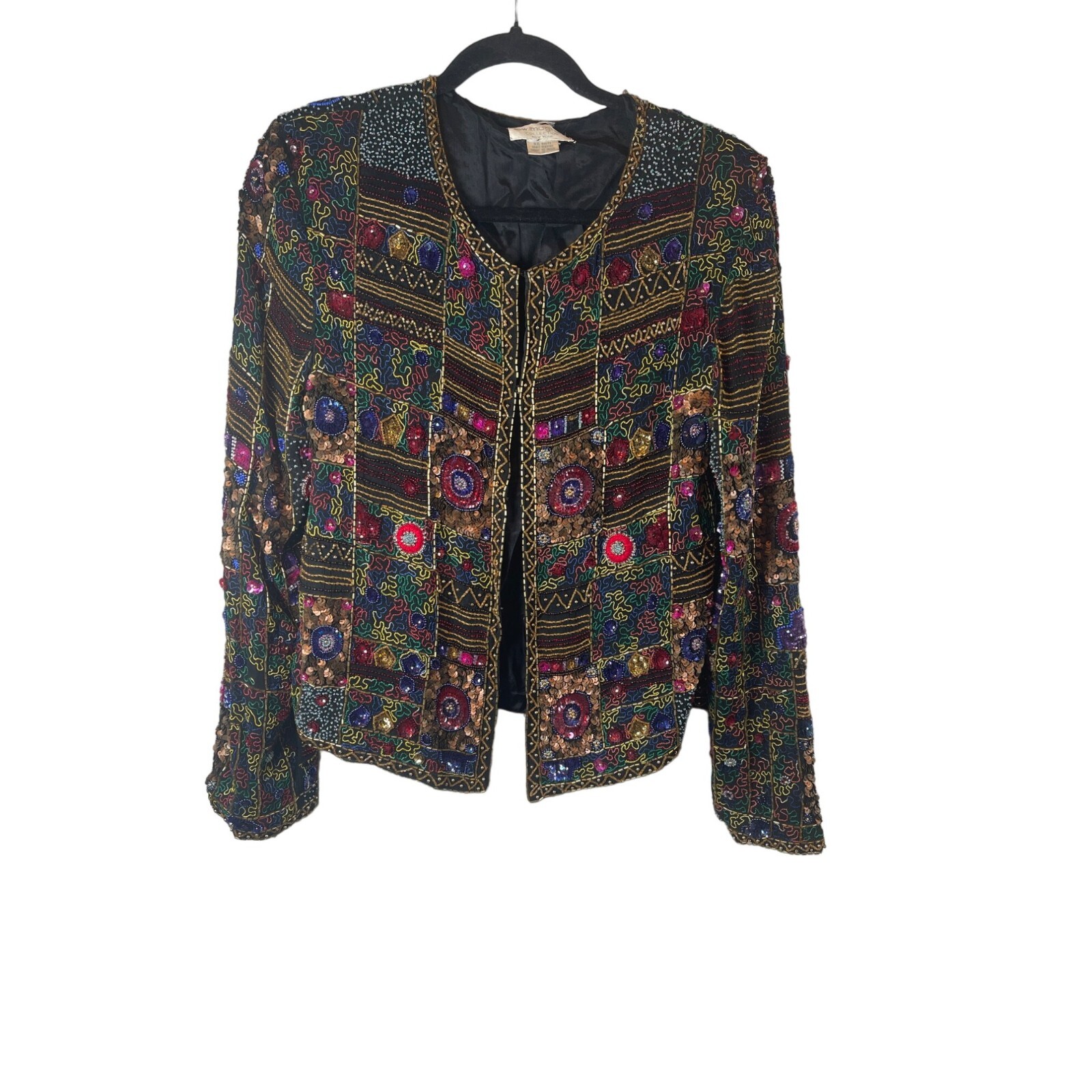 Vintage Lew Magram Artsy Beaded Sequin Cropped Multi Color Blazer Jacket Sz. S