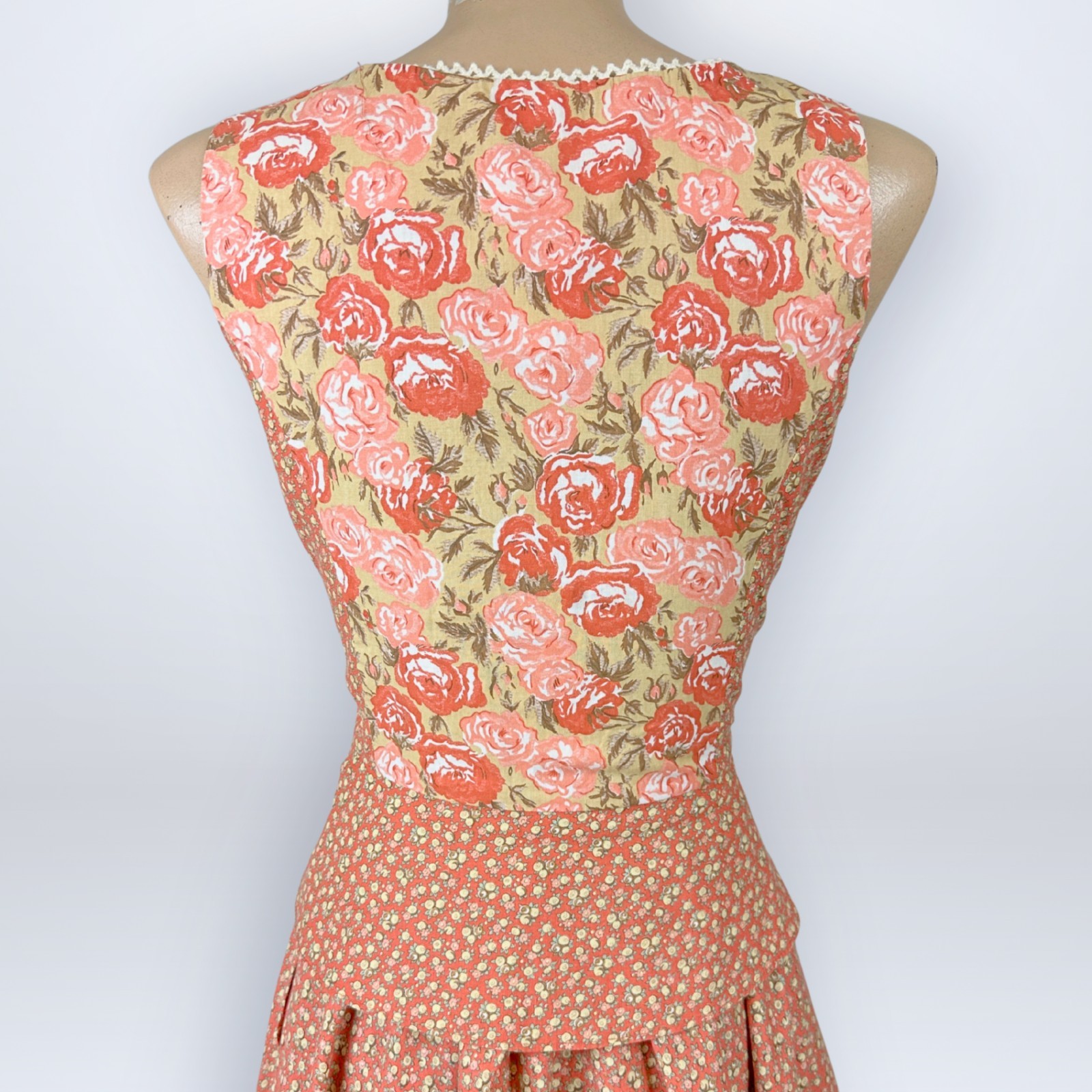 Rare Vintage 1970s Homespun Ltd Two-Piece Corset Top Skirt Set Prairie Calico