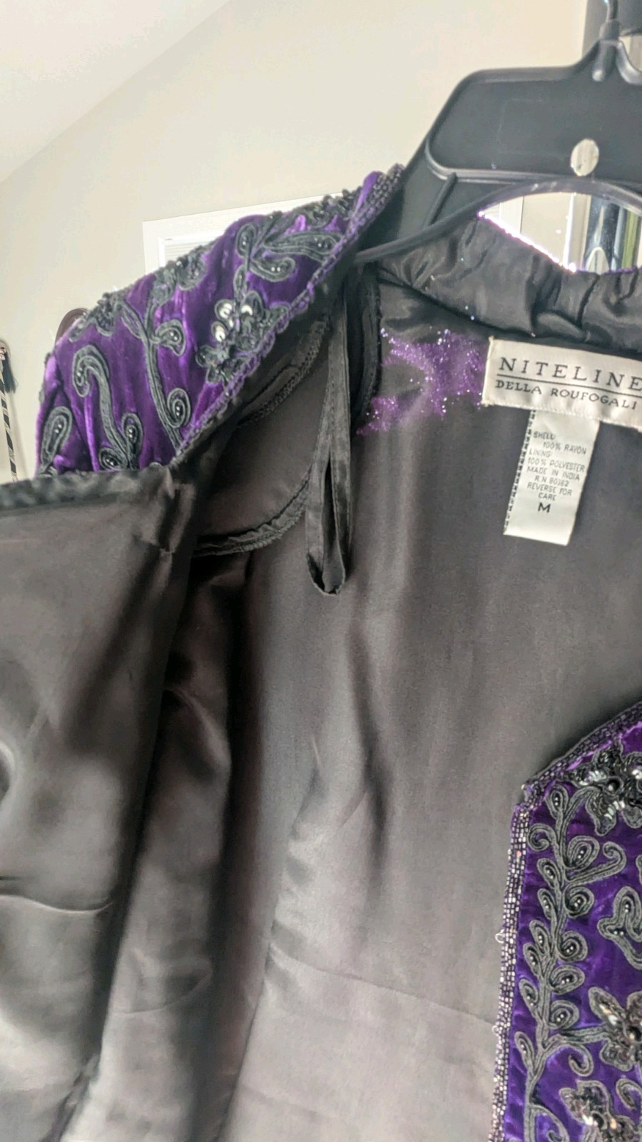 Vintage Niteline Della Roufogali Purple and Black Beaded Jacket Medium NWT