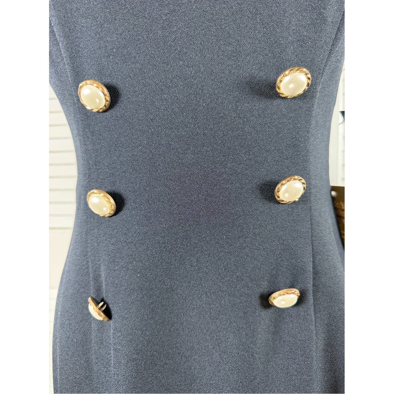 Vintage Late Edition Ltd Navy Maxi Dress Size 10 NWT Pearl Button Made USA