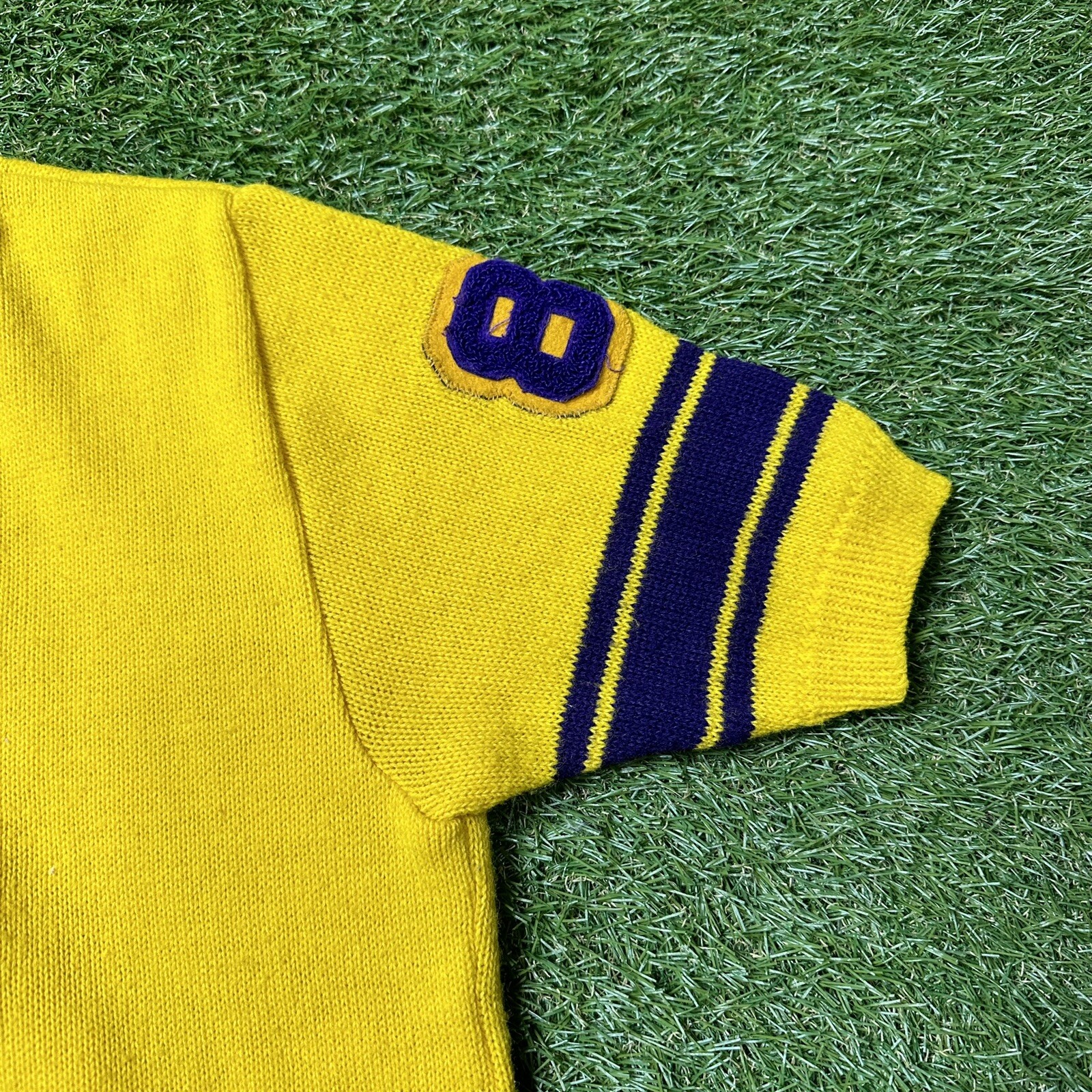 Vtg Dehen Varsity Wildcats “Joni”Cheerleader Acrylic Purple Yellow Retro Patches