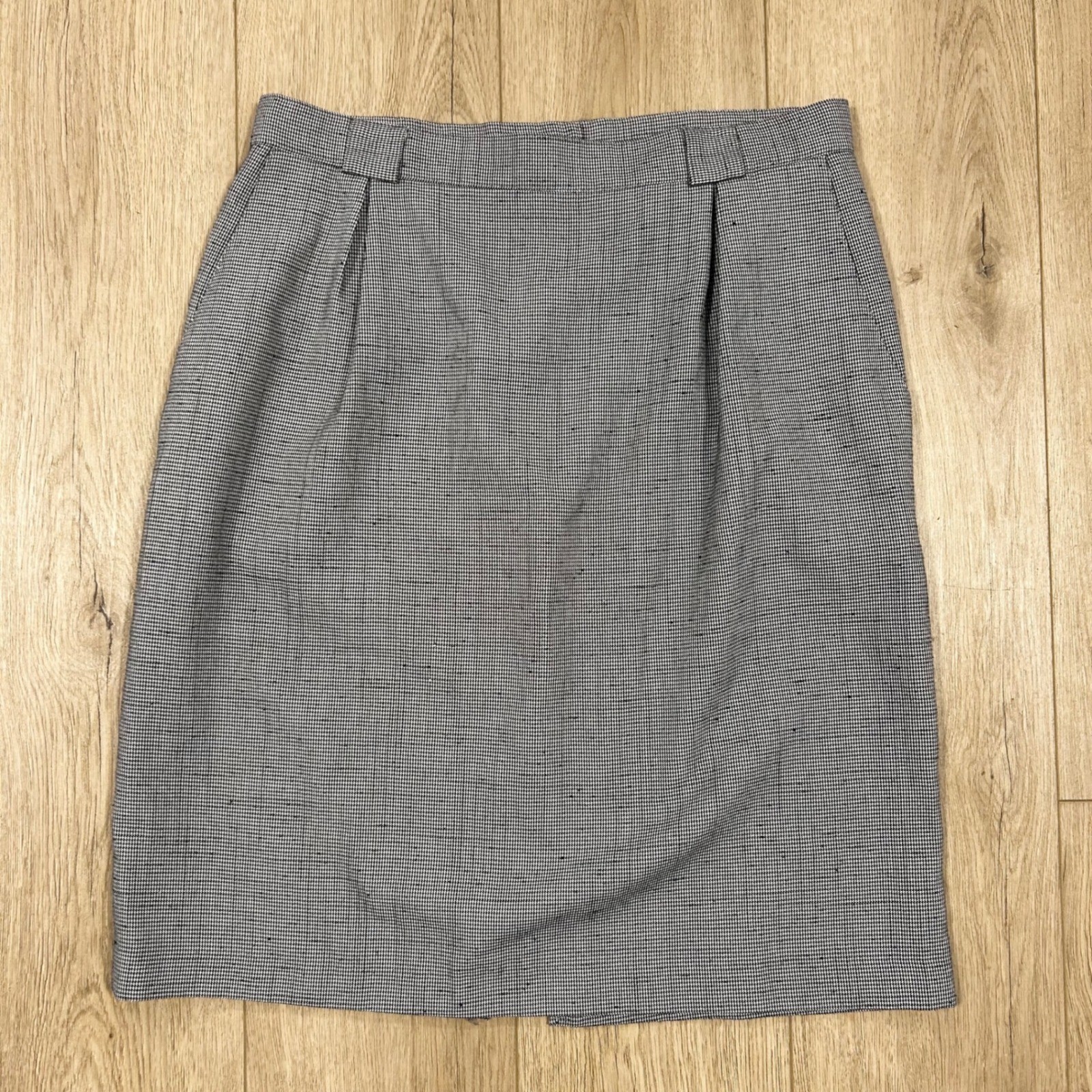 Vintage JR Bentley Houndstooth Pencil Skirt Black White High Waist 17/18 34″
