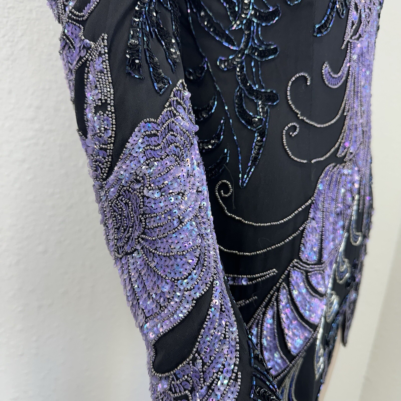 Vtg Fully Beaded Sequin Silk Mini Dress Tunic Peacock Great Gatsby Dancer M