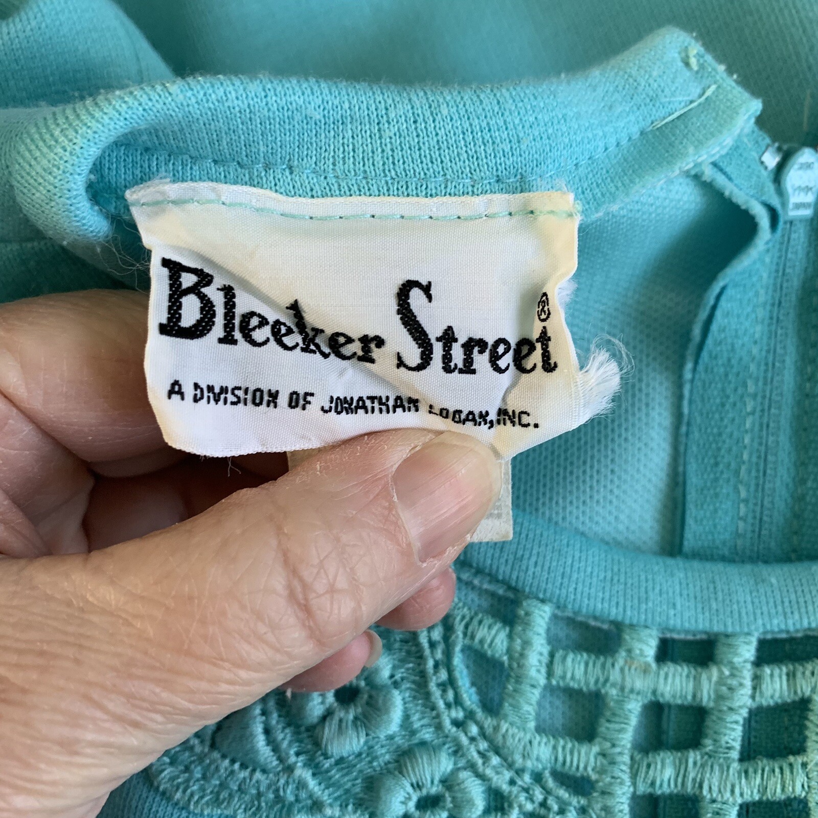 Vintage 1970s Bleeker Street Turquoise Knit Matching Dress Jacket Set Sz Large