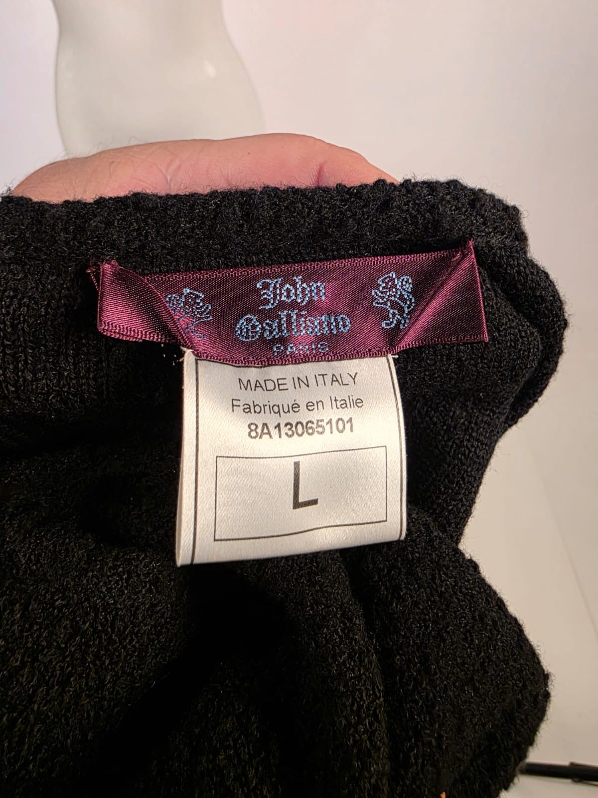 VINTAGE DESIGNER JOHN GALLIANO BLACK NUBBY KNIT DRESS W FLARING HEM