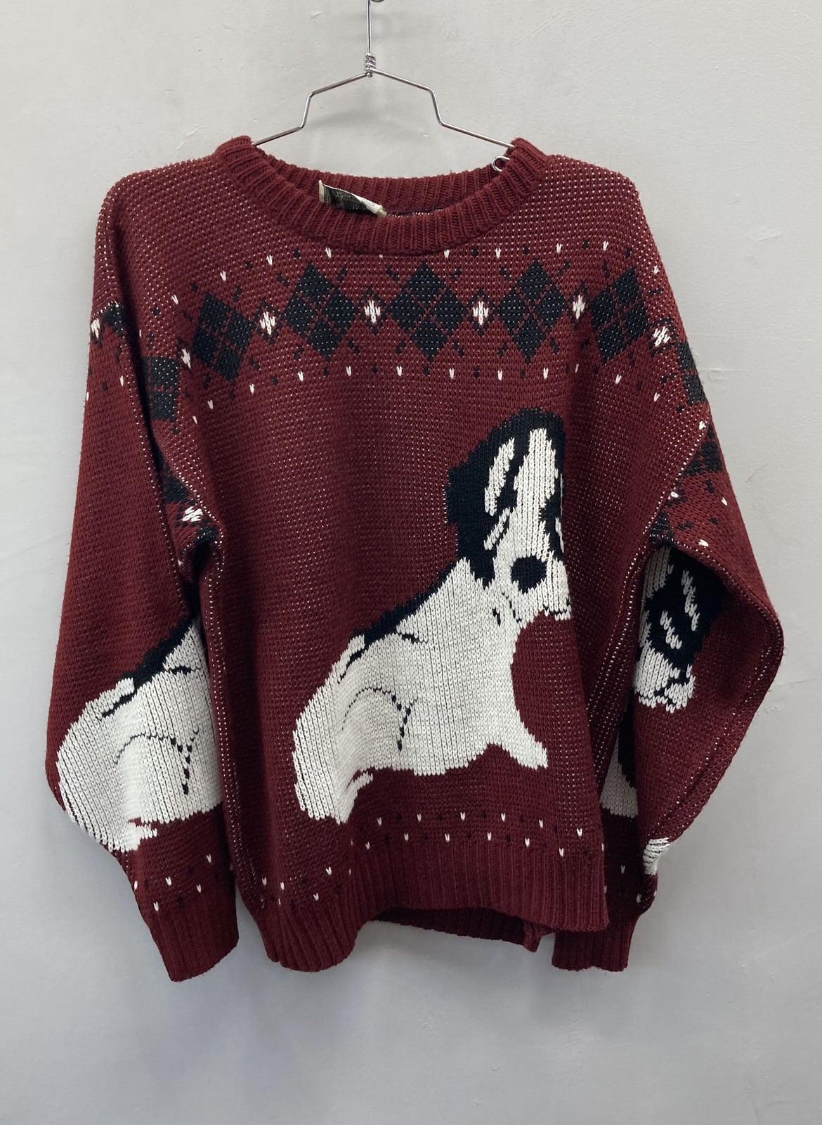 Brittany Brand Women’s Burgundy Scottie Dog Intarsia Sweater USA Size M