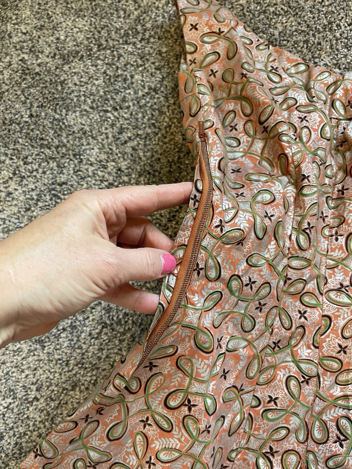 Vintage Homemade Sleeveless Patterened Print A-Line Midi Dress Approx Sz XS/S