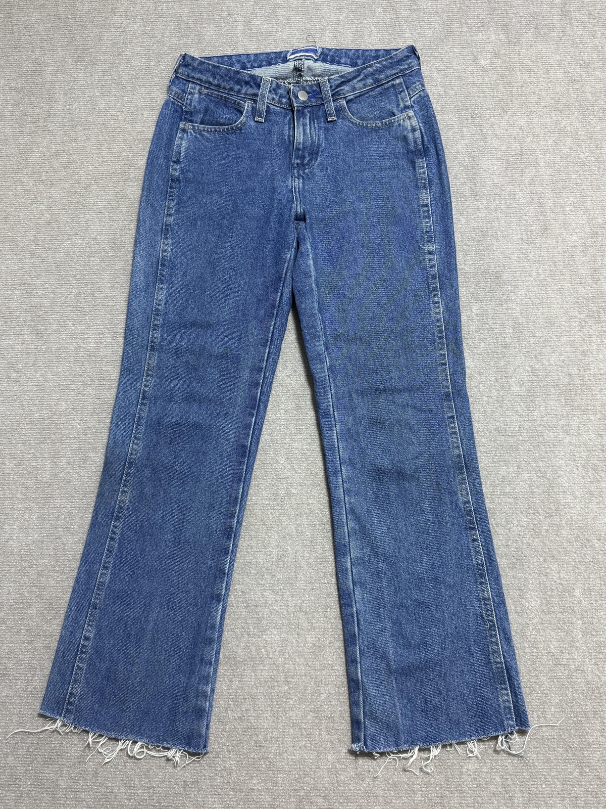 Vintage Wrangler Jeans Womens 12×36 Blue High Rise Flare Distressed Raw Hem 90s